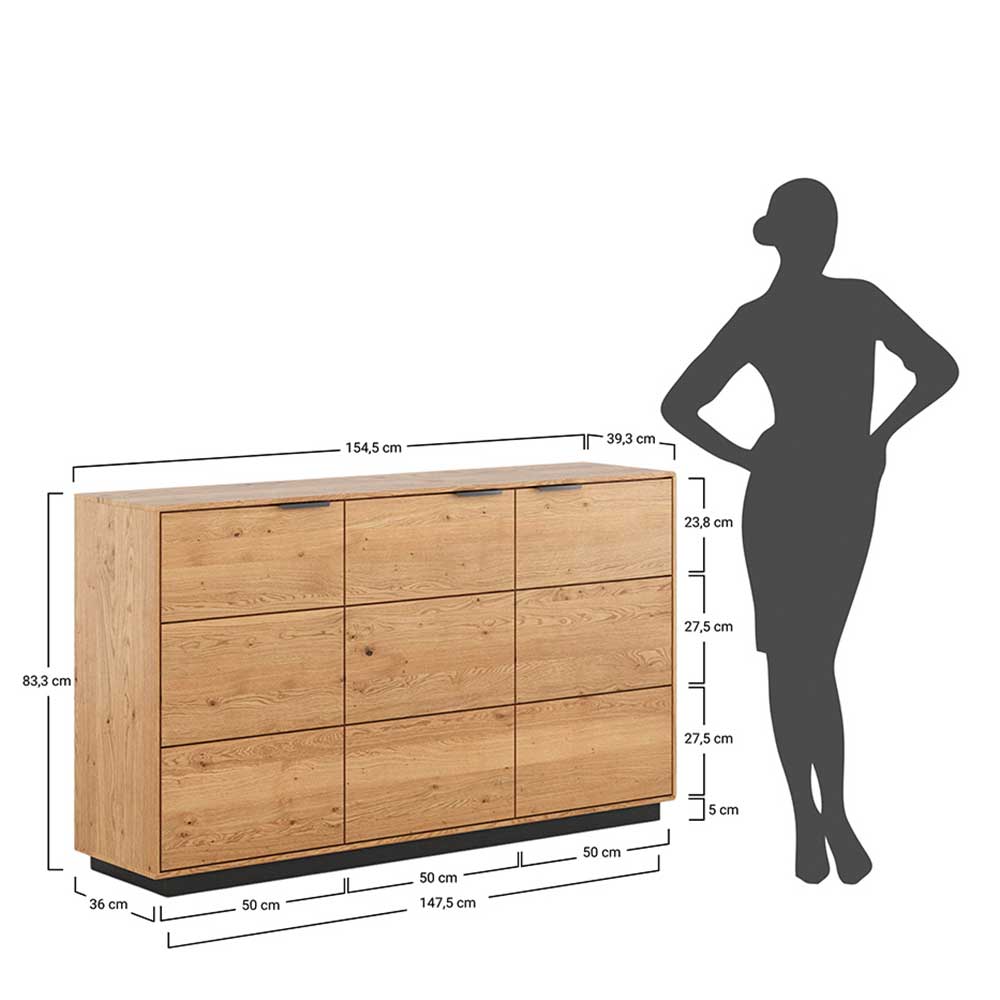 Eichenholz Sideboard mit Sockelgestell - Judita