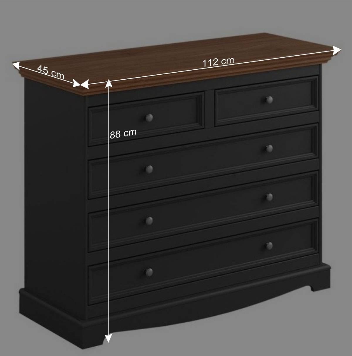 112x88x45 cm Landhaus Kommode in Grau & Eiche - Witenga