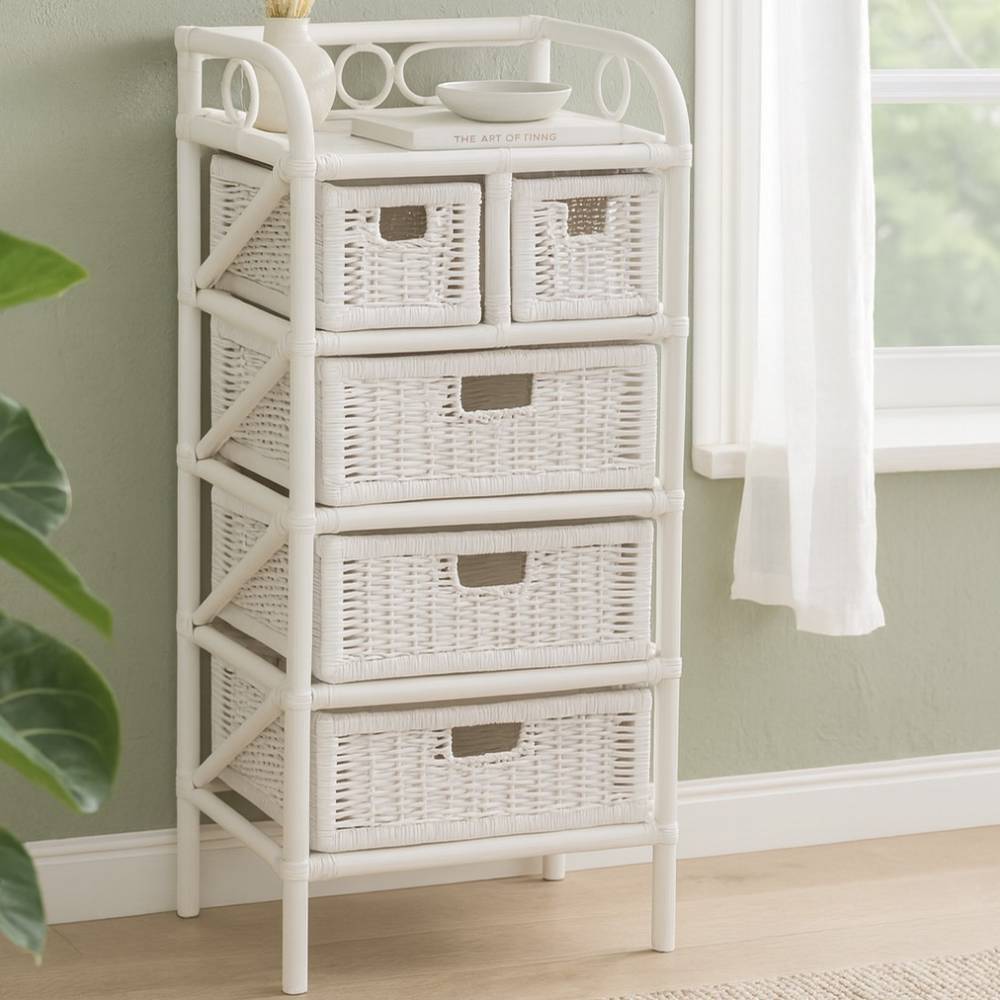 Boho Style Regal aus Rattan in Weiß - Ashron