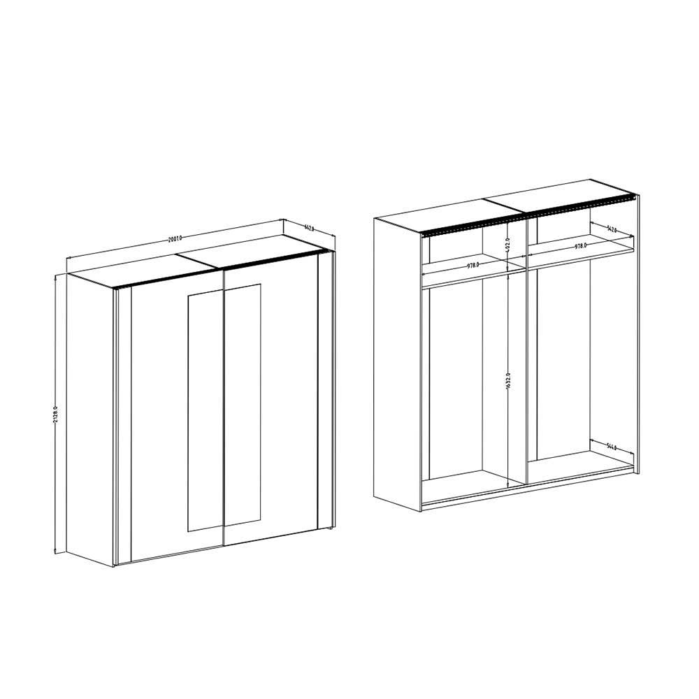 2-türiger Schwebetürenschrank mit Spiegel - 200x213x64 - Rose
