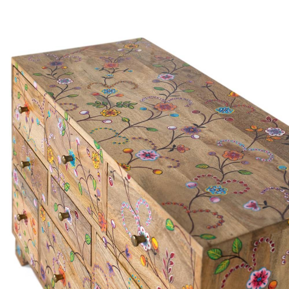 Massivholz-Kommode mit Blumen-Malereien - Resceta
