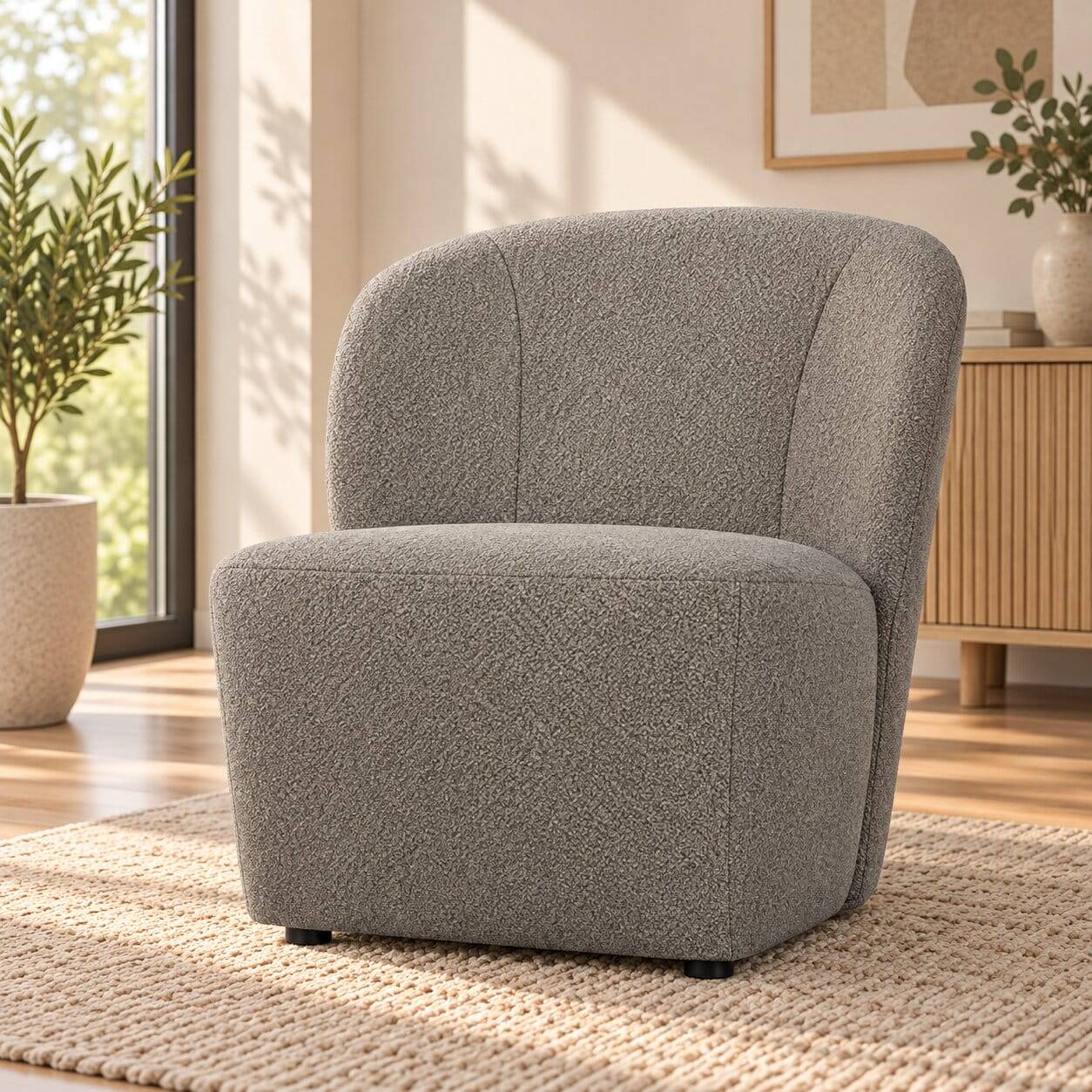 Einzelsessel in Grau Boucle Stoff - Nurcia
