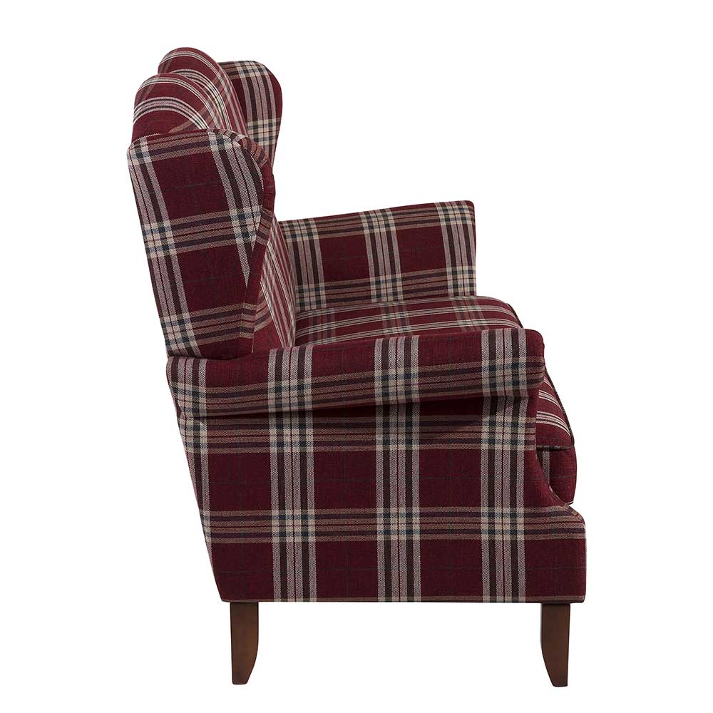Rotes kariertes Landhaus Küchensofa von der Seite mit hohen Armlehnen – Matieu