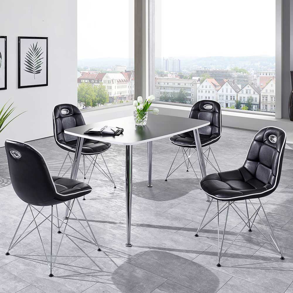 Loft Tischgruppe in Schwarz Weiß Wancora mit Schalenstühlen (fünfteilig)