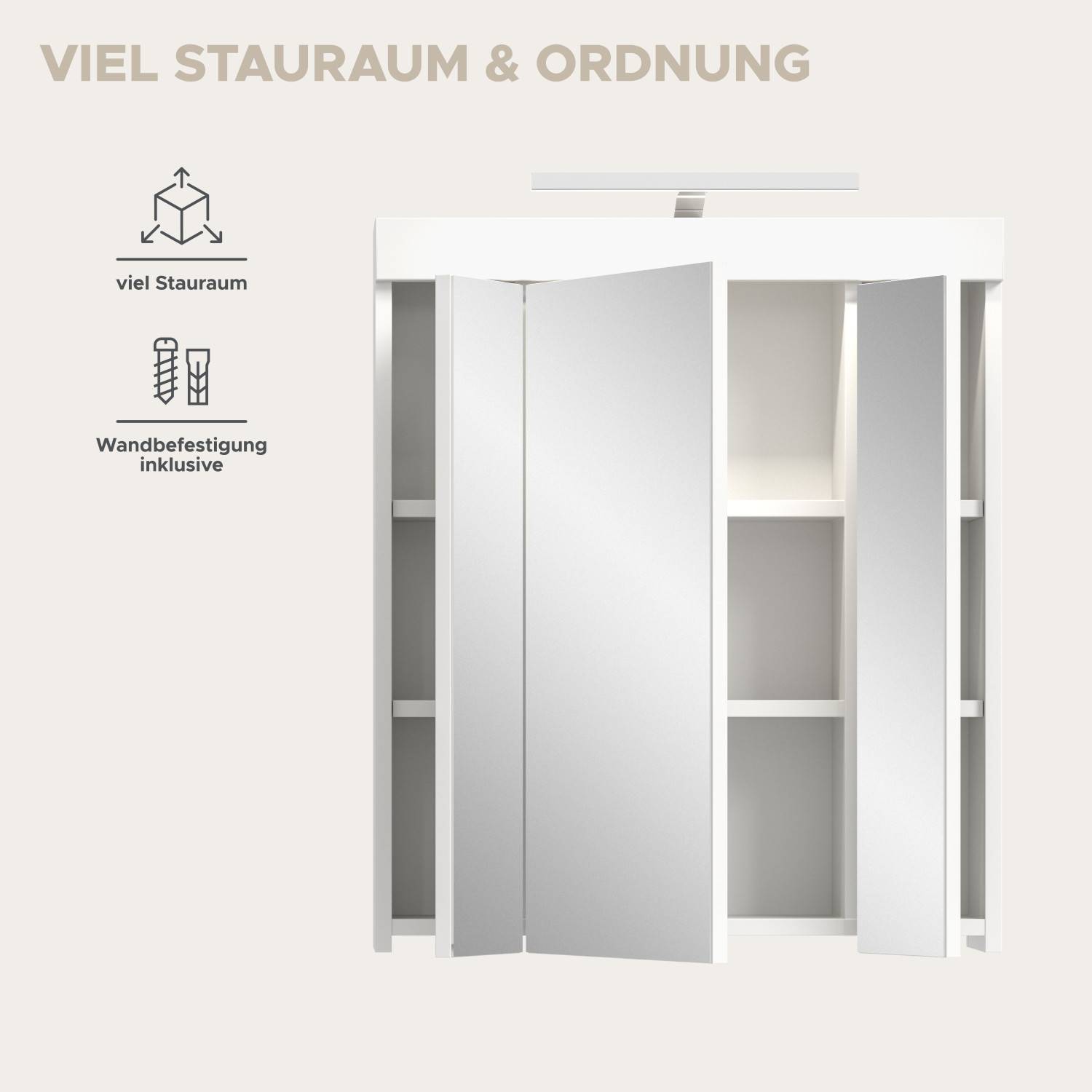 Badezimmerschrank mit viel Stauraum, verstellbaren Regalböden und einfacher Wandbefestigung – Bruna