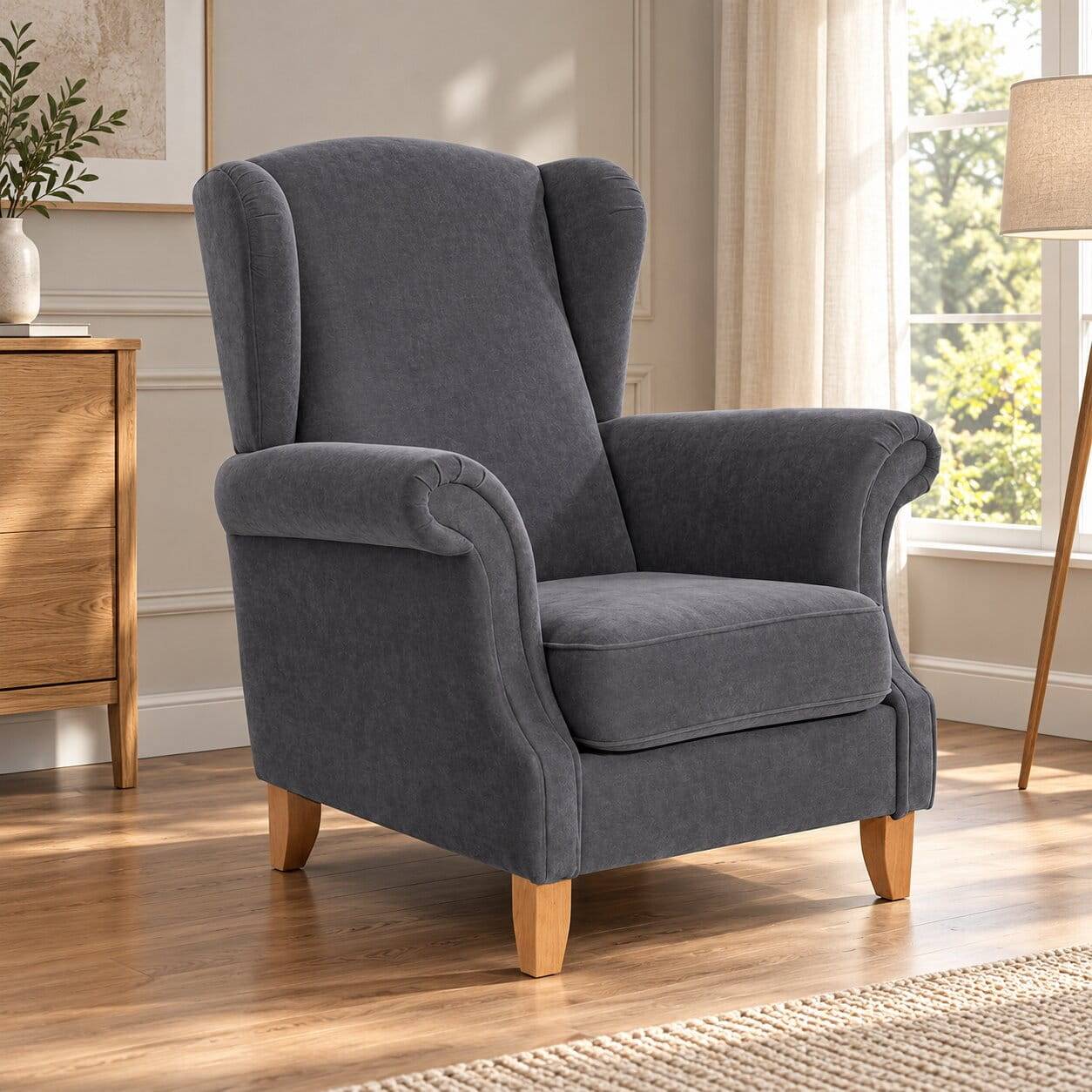 Modern Country Ohrensessel in Anthrazit - Anram