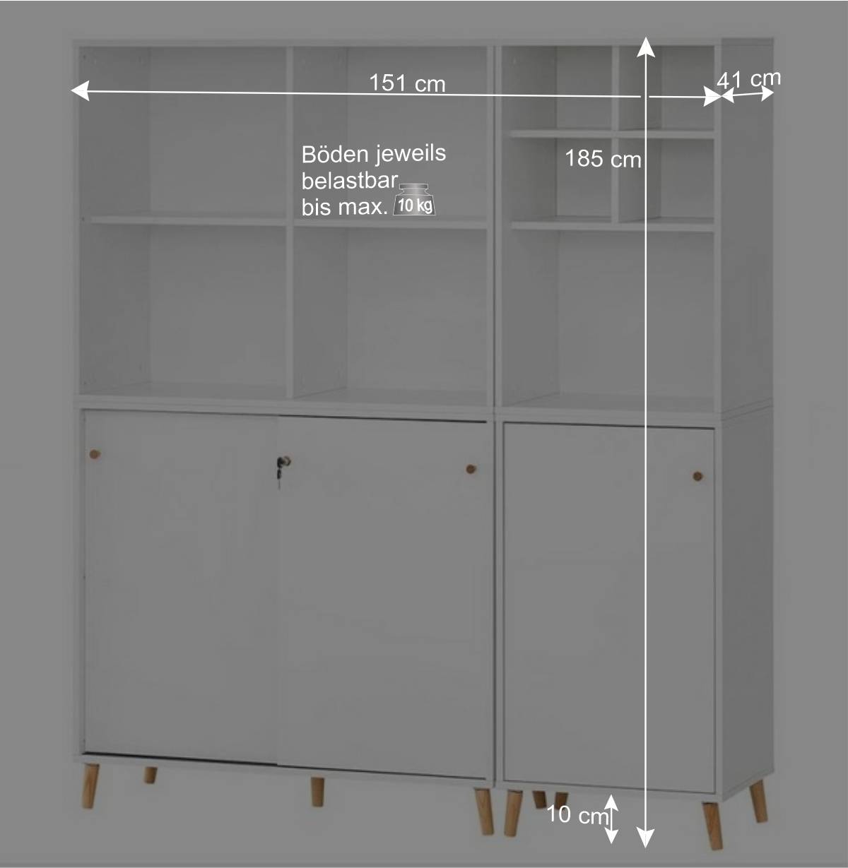 Weißer Büroschrank mit Schiebetür & Tür & Fächern - Obtin
