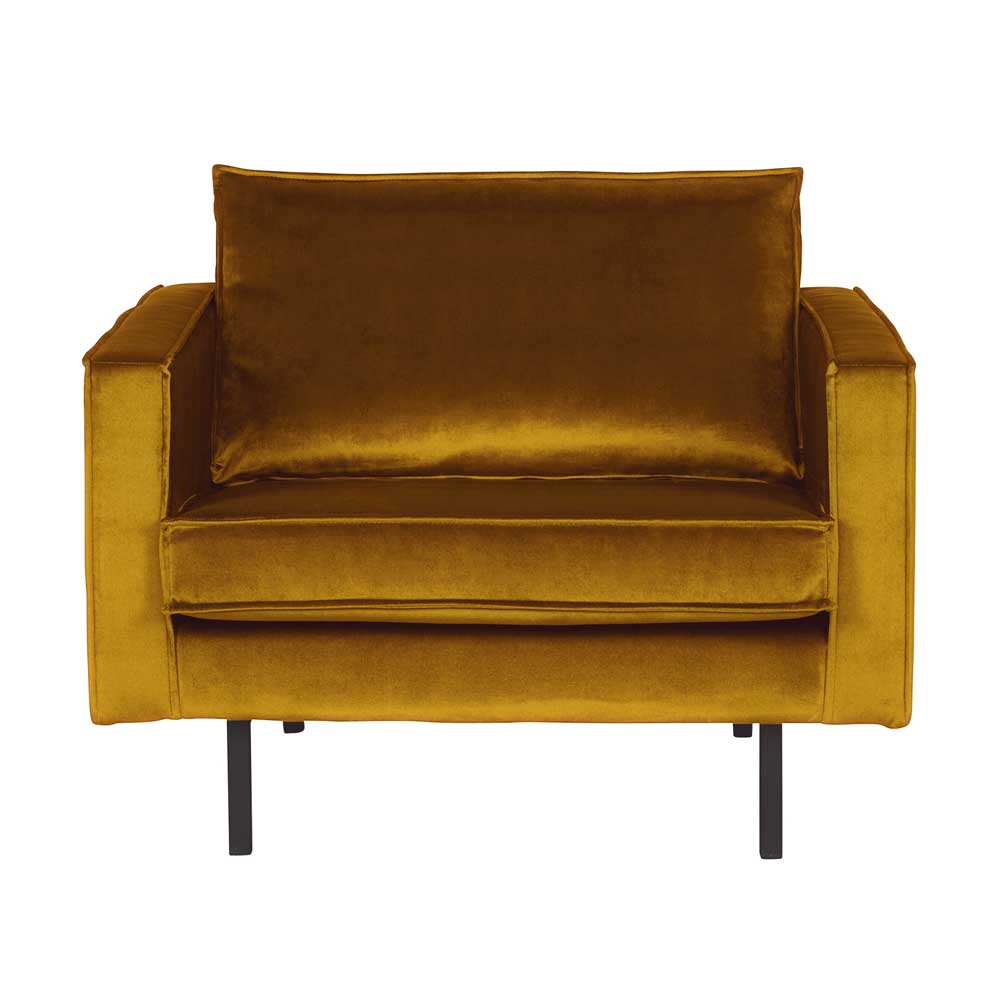 Weicher Sessel im kantigen Retro Design Nustra mit Samt Gelb