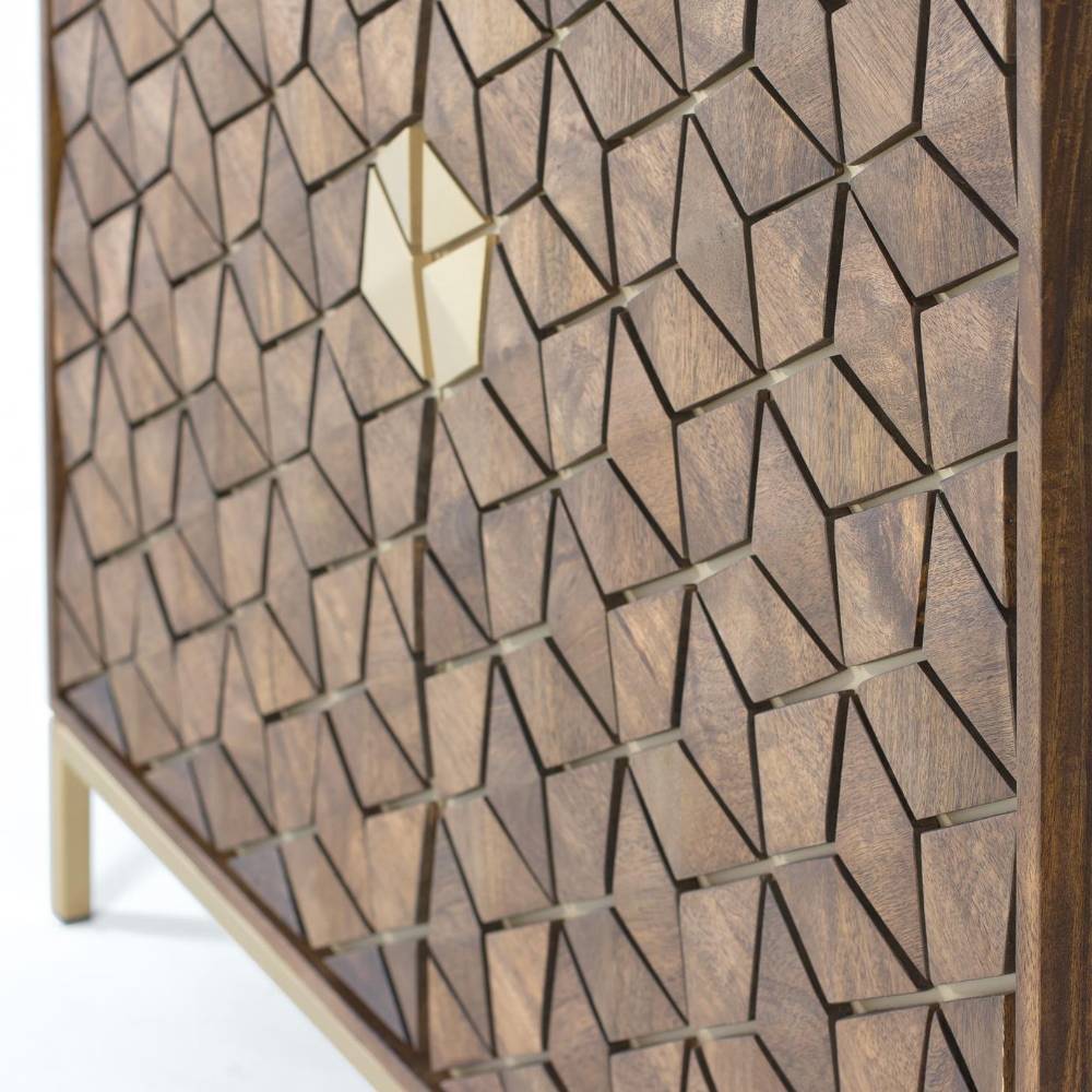 Design-Vitrinenschrank in Walnussbraun und Gold - Rasimo