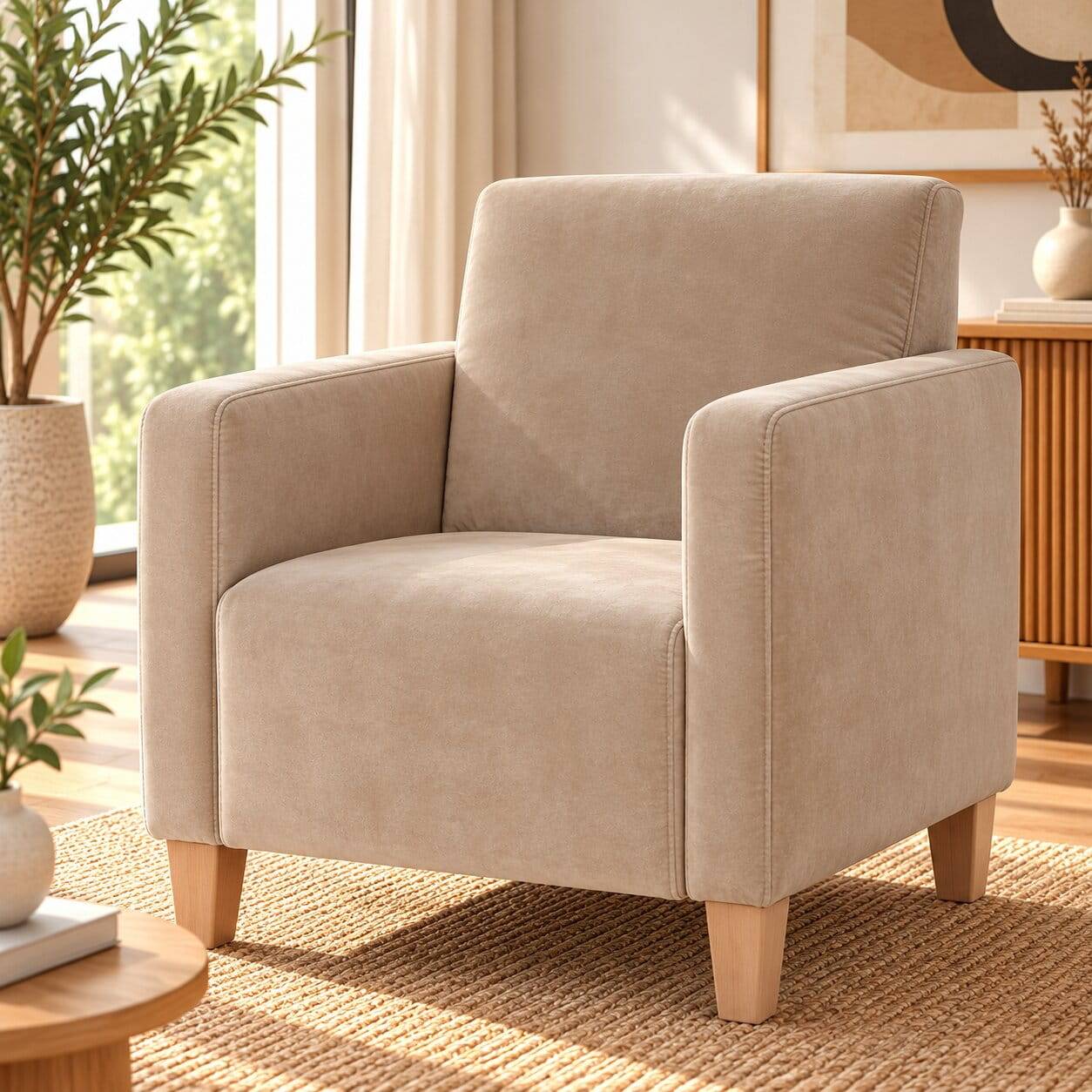 Moderner Sessel aus Samtvelours in Beige - Albertin
