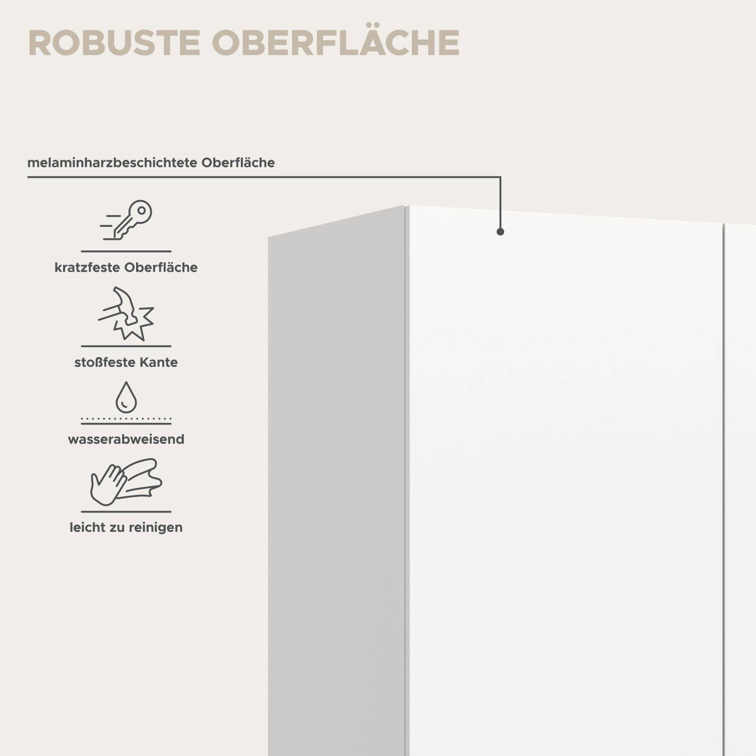 Robuste kratzfeste Oberfläche melaminharzbeschichtet wasserabweisend leicht zu reinigen – Vessina