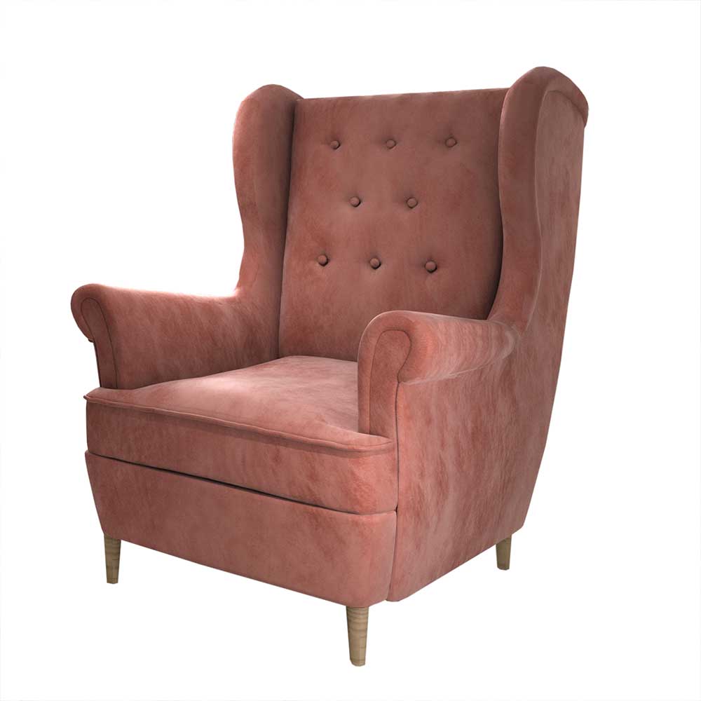 Velours Ohrensessel in Rosenholz - Kenzy