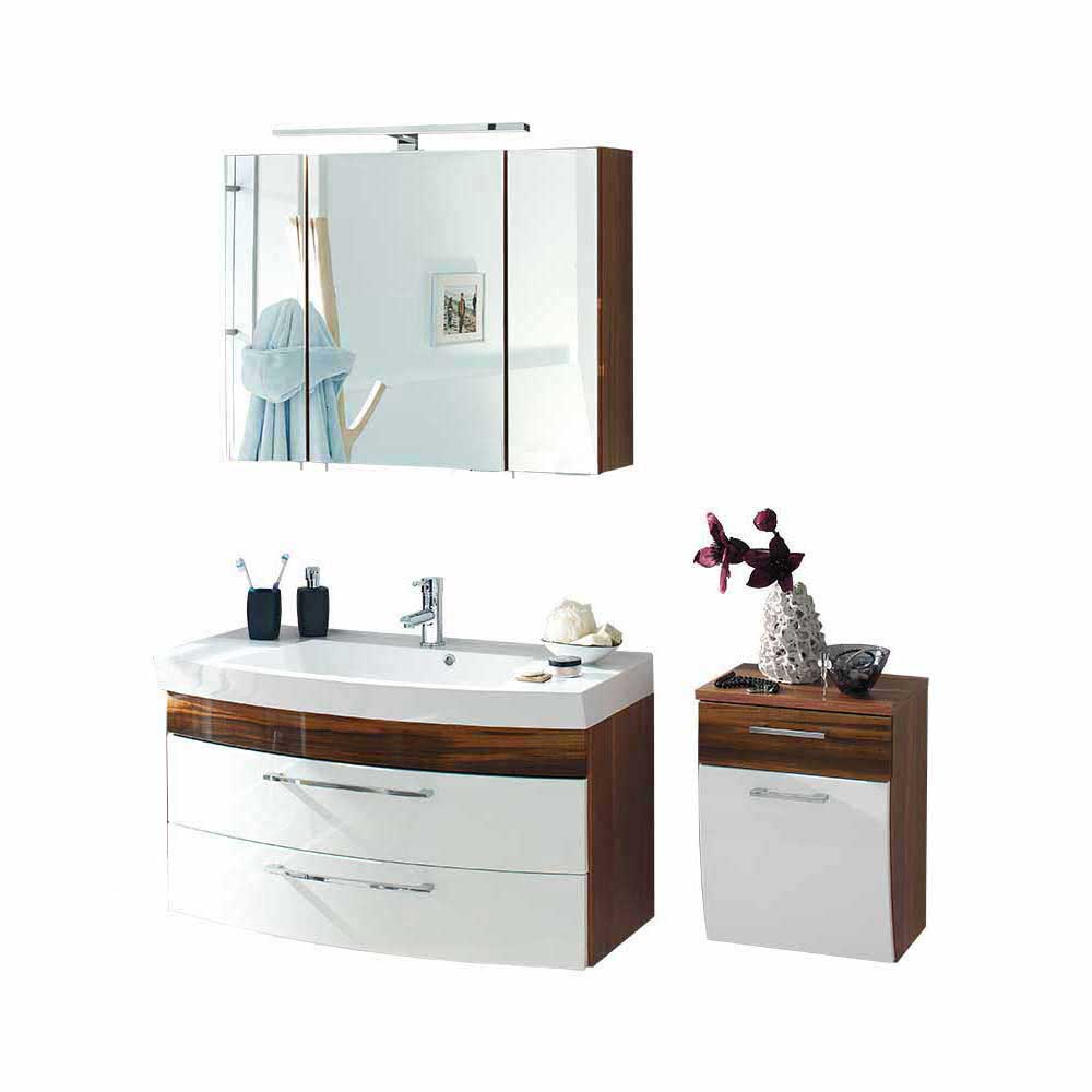 Kleines Badezimmer Set Badajoz mit Waschplatz Spiegelschrank Unterschrank (dreiteilig)