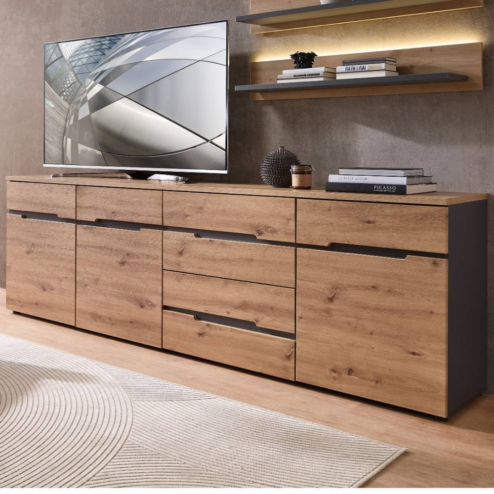 TV Unterschrank in Wildeiche Optik mit Dunkelgrau - Patania