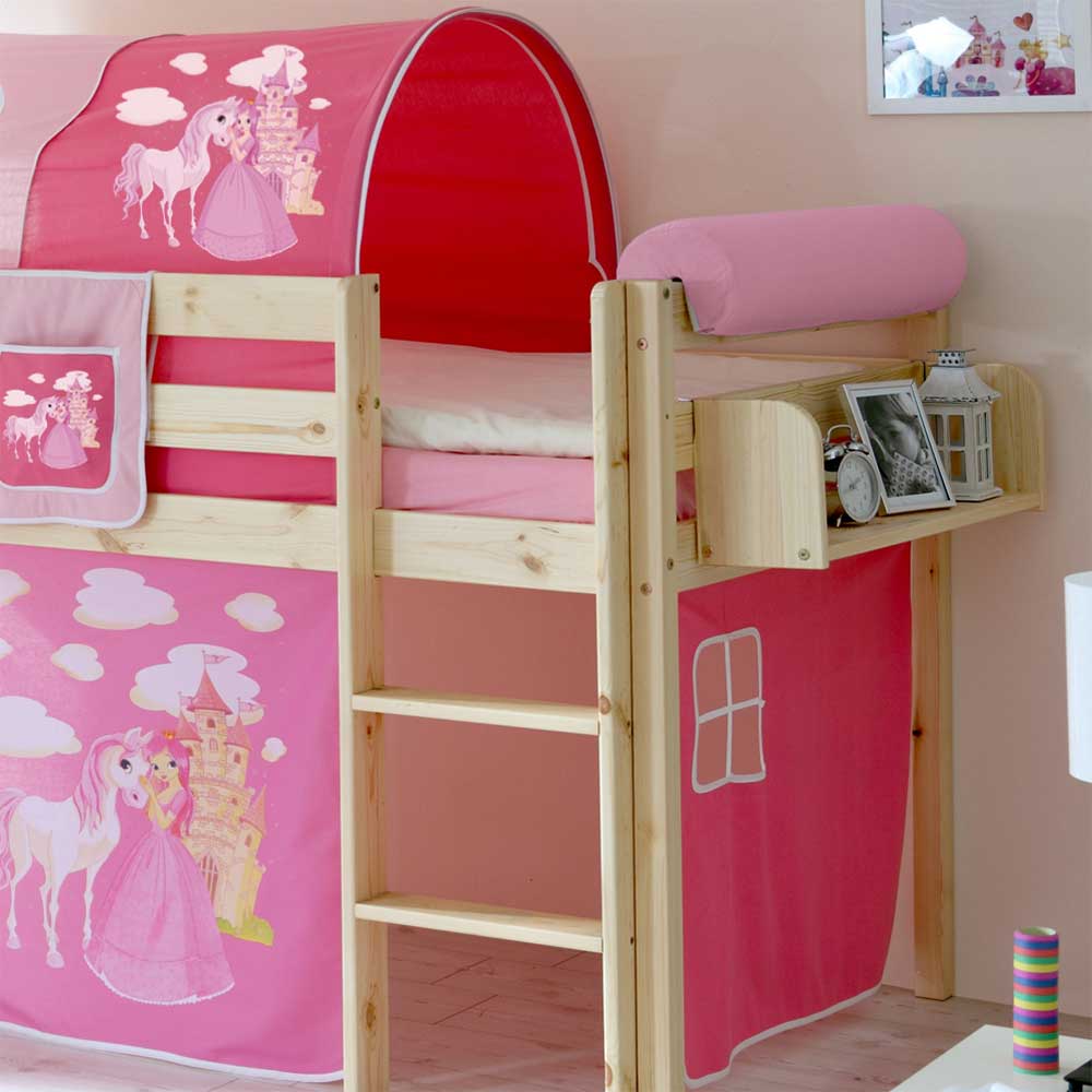 Halbhohes Kinderbett Wonder mit Vorhang im Prinzessin Design