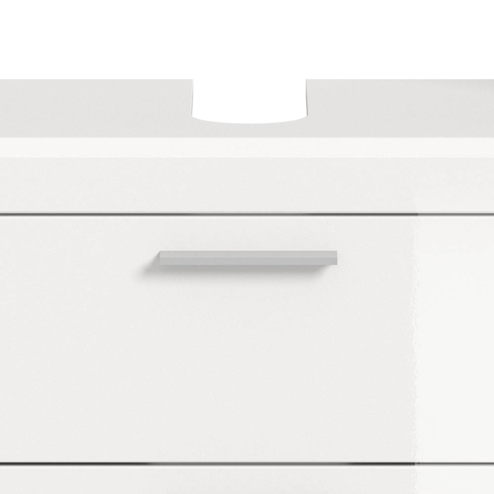 Weißer Badschrank Schublade mit silbernem Griff und Aussparung für Waschbecken – Henriette