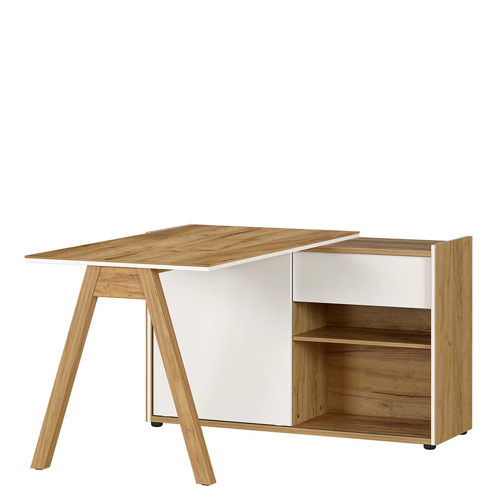 Schreibtisch mit Regal in Wildeiche & Weiß - Esinan