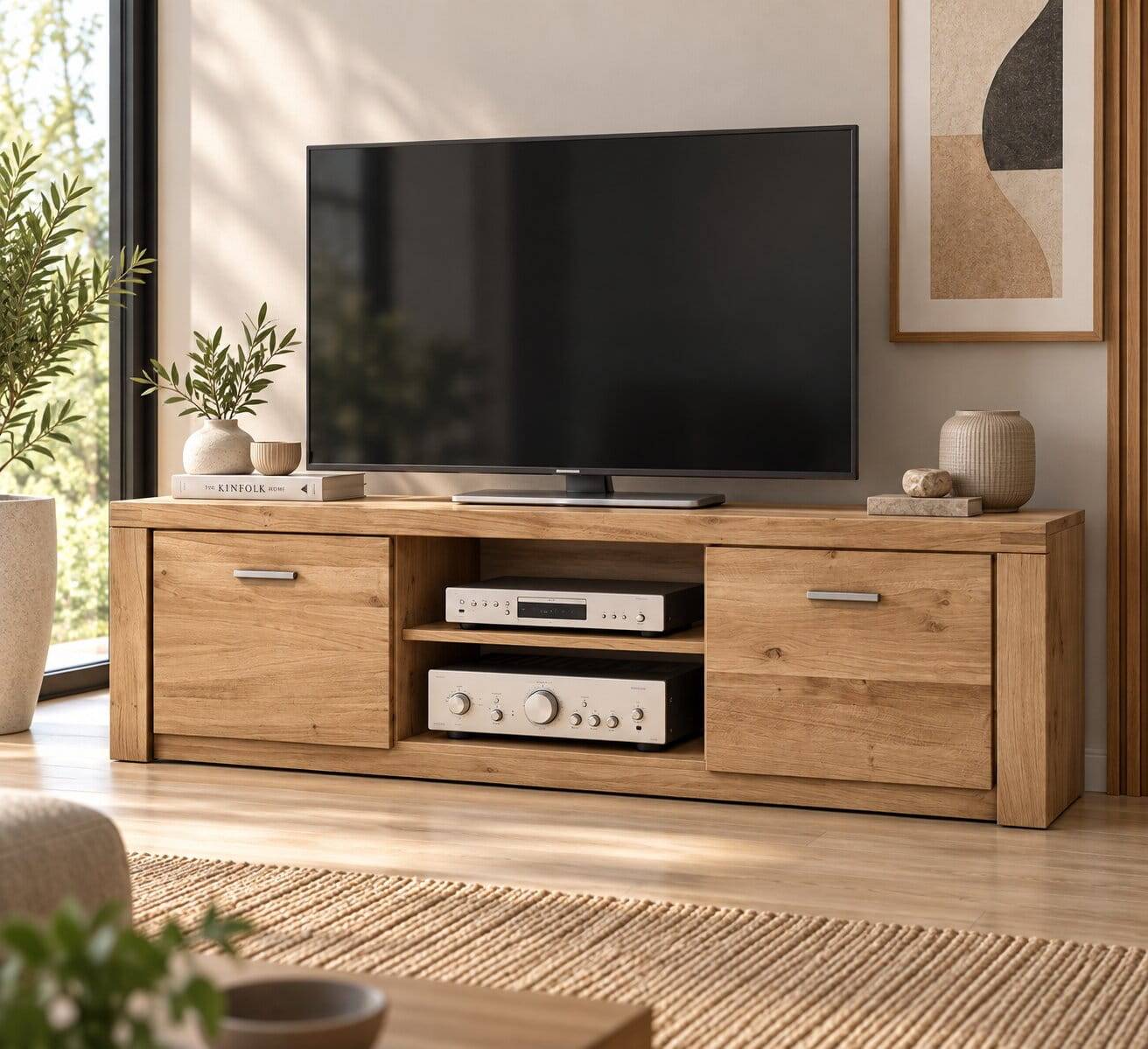 Holz Fernseher Unterschrank aus Wildeiche - Maila