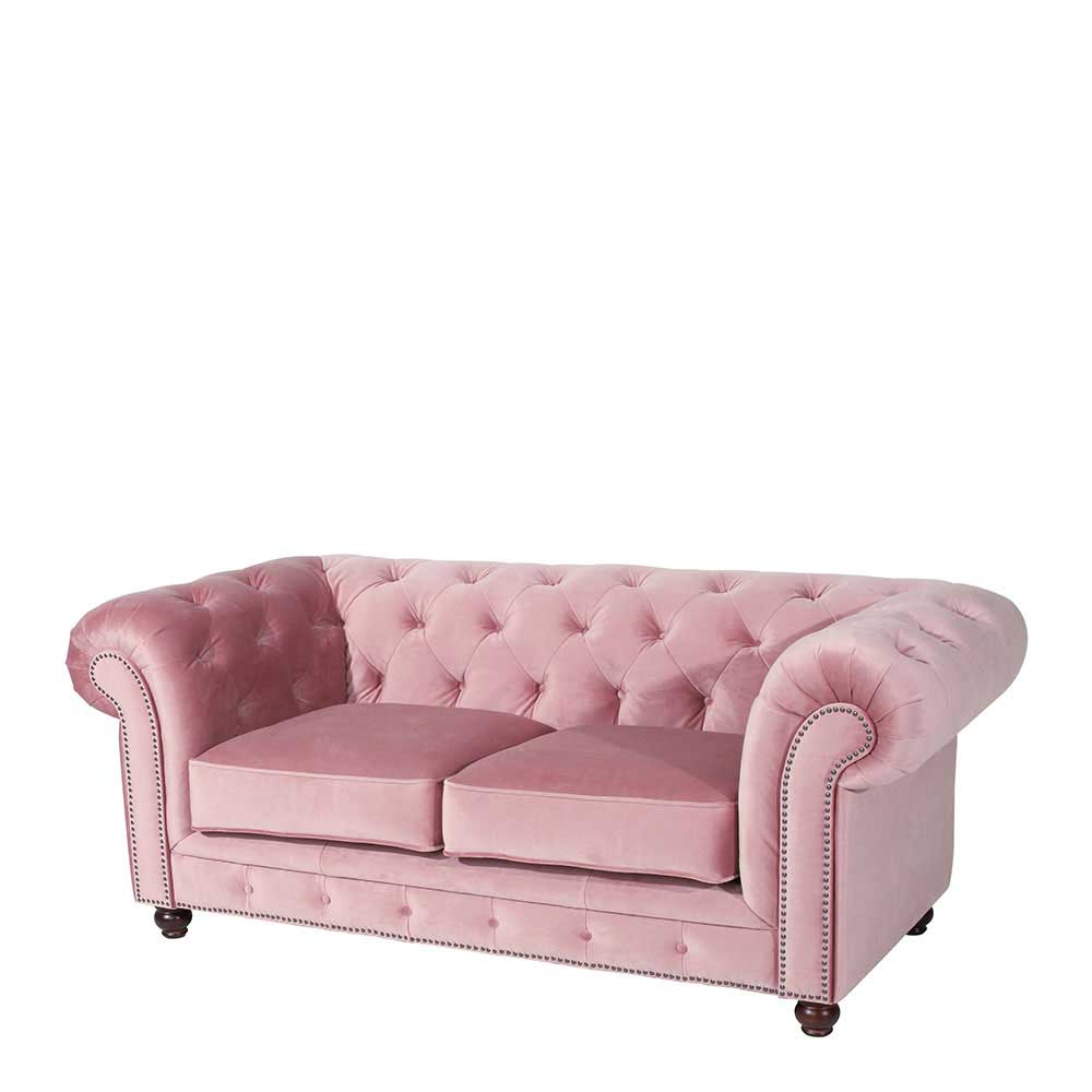 Chesterfield Couch in Rosa und Nussbaum - Nuento
