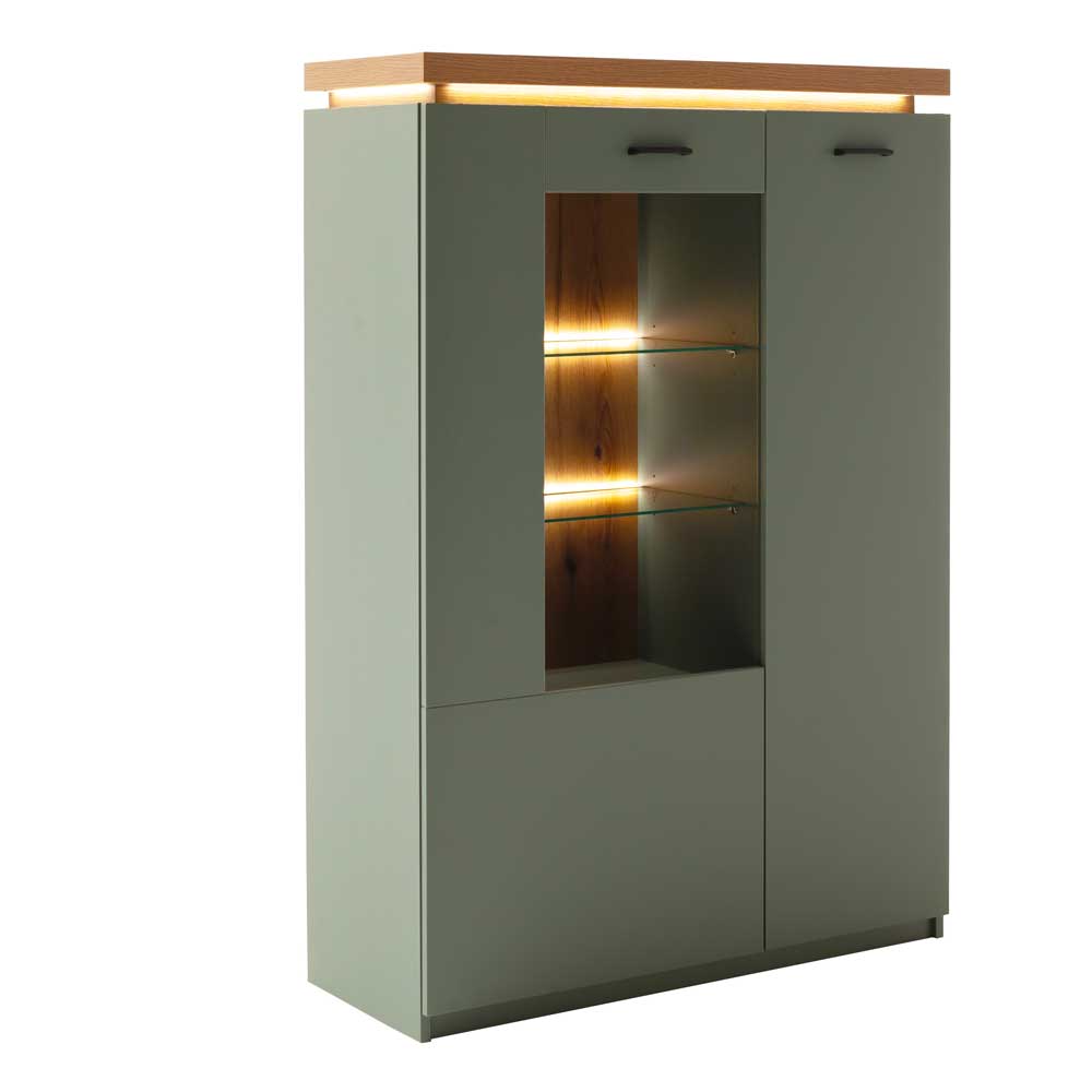 Highboard Vitrine in Graugrün und Eiche - Kwin