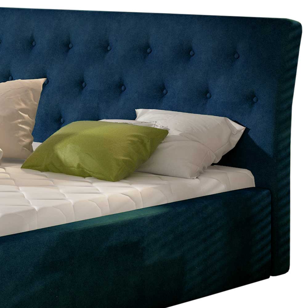 Gepolstertes Bett aus Velours Dunkelblau - Dorisa
