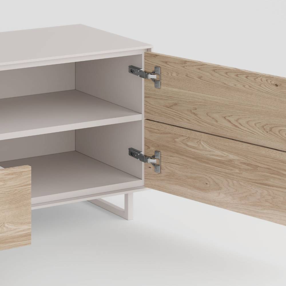 TV-Lowboard in Kreideweiß und Eiche Bianco - Loca
