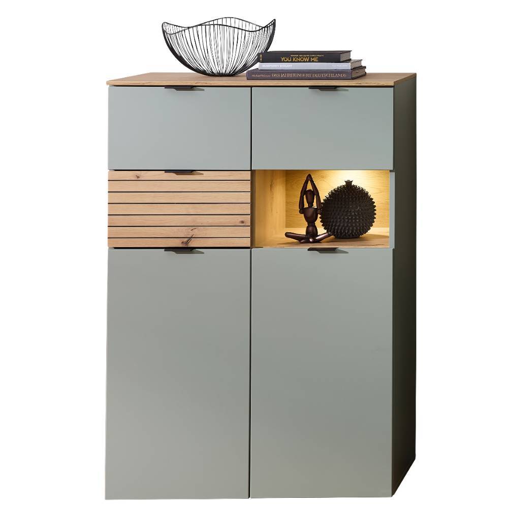 Highboard in Graugrün und Wildeiche Natur - Halimi