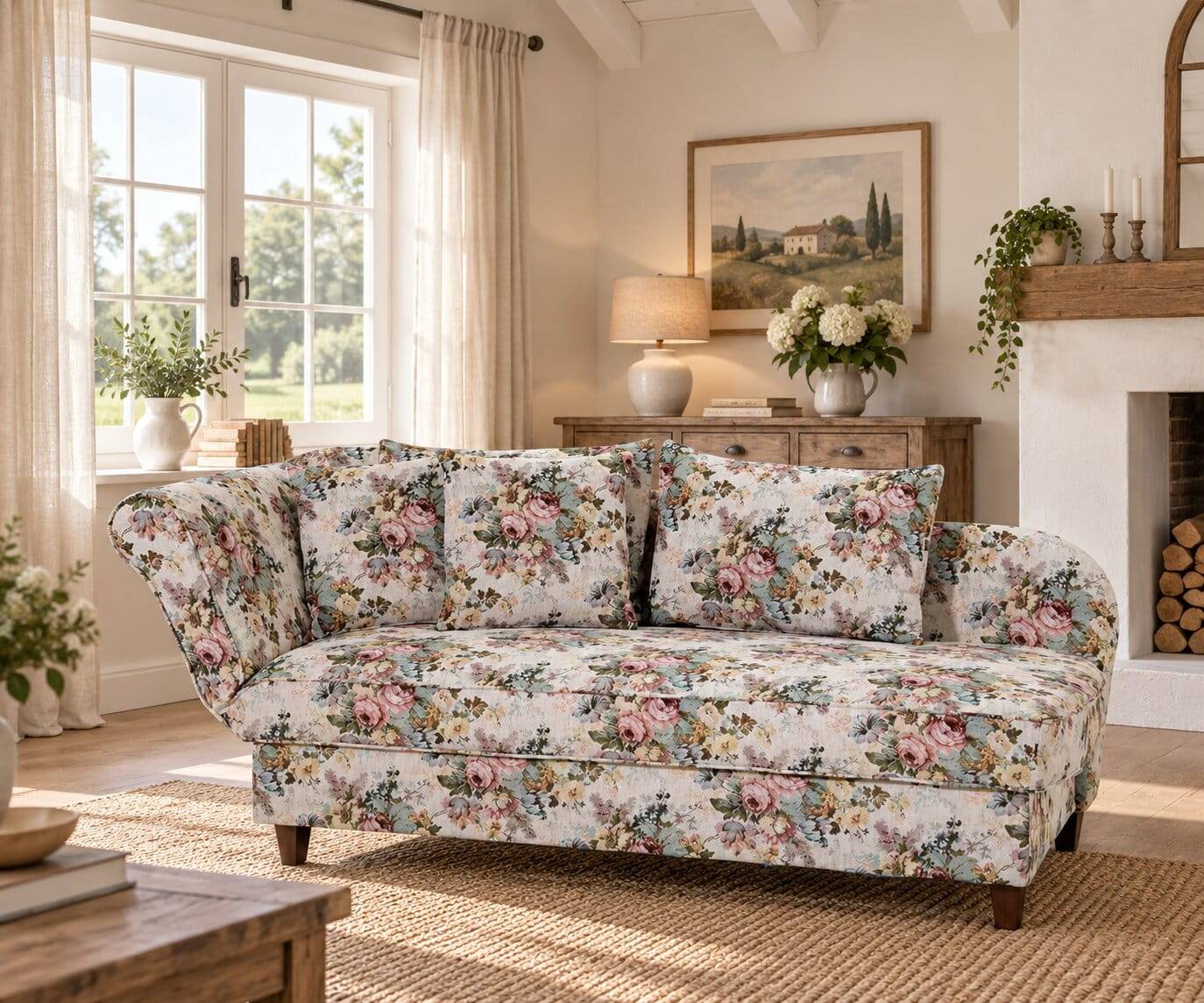 Chaiselongue mit farbigem Rosen Muster - Lourette