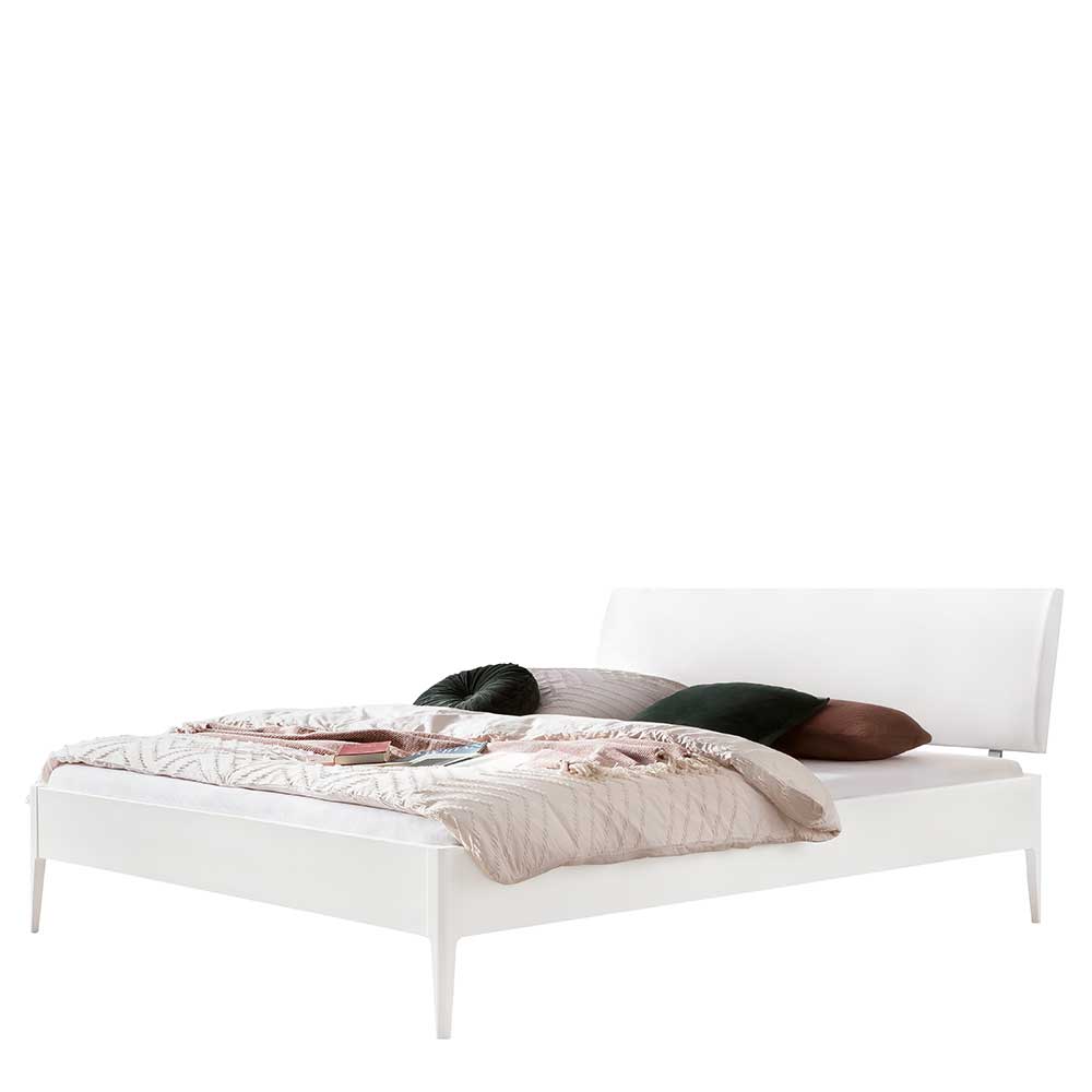 140x200 Bett in Weiß aus Buche & Kunstleder - Shian