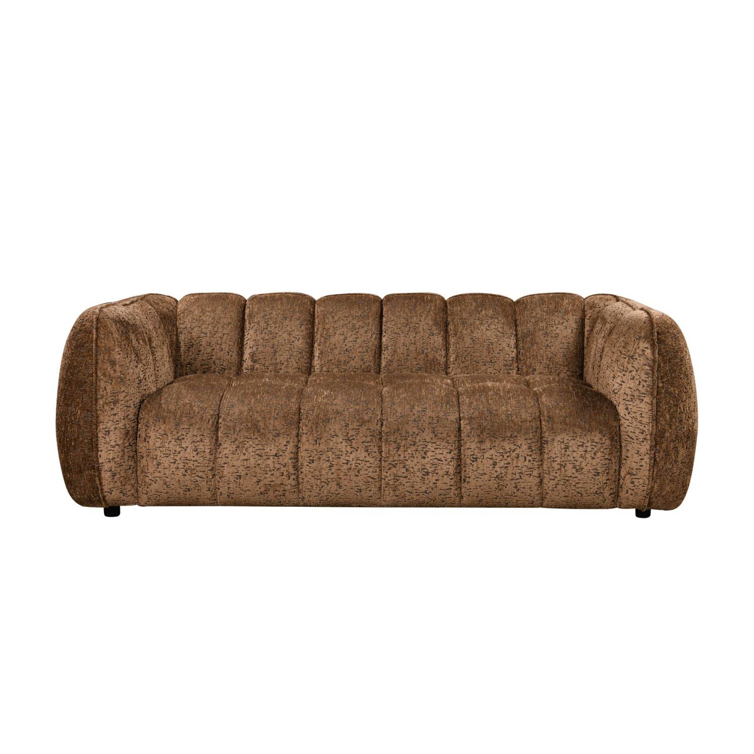 Gemütliches Komfortsofa in Braun, frontal mit breiten Kanalstepp-Modulen – Pedro