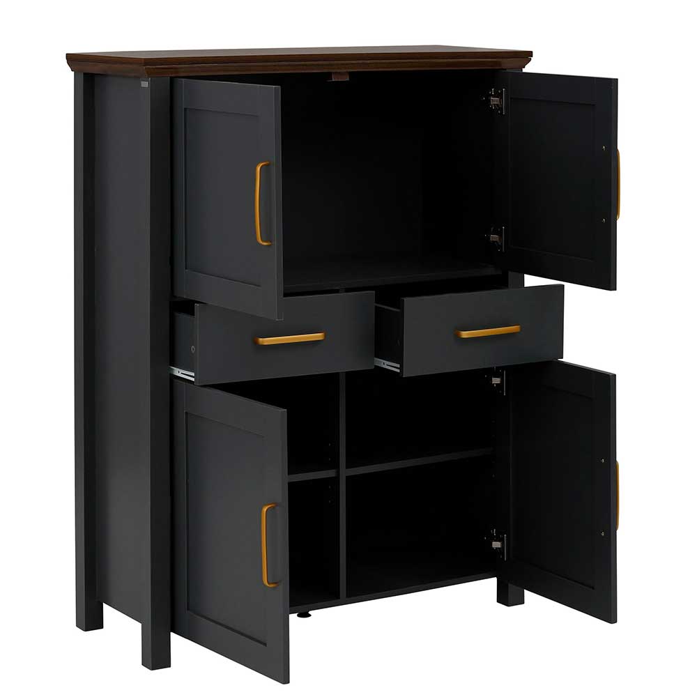 Landhaus Highboard in Dunkelgrau - Mivaldana