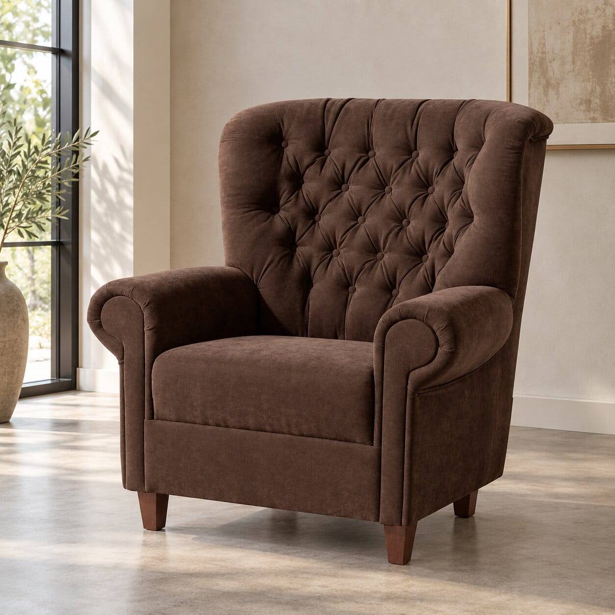 Chesterfield Sessel aus braunem Velours - Potriwa
