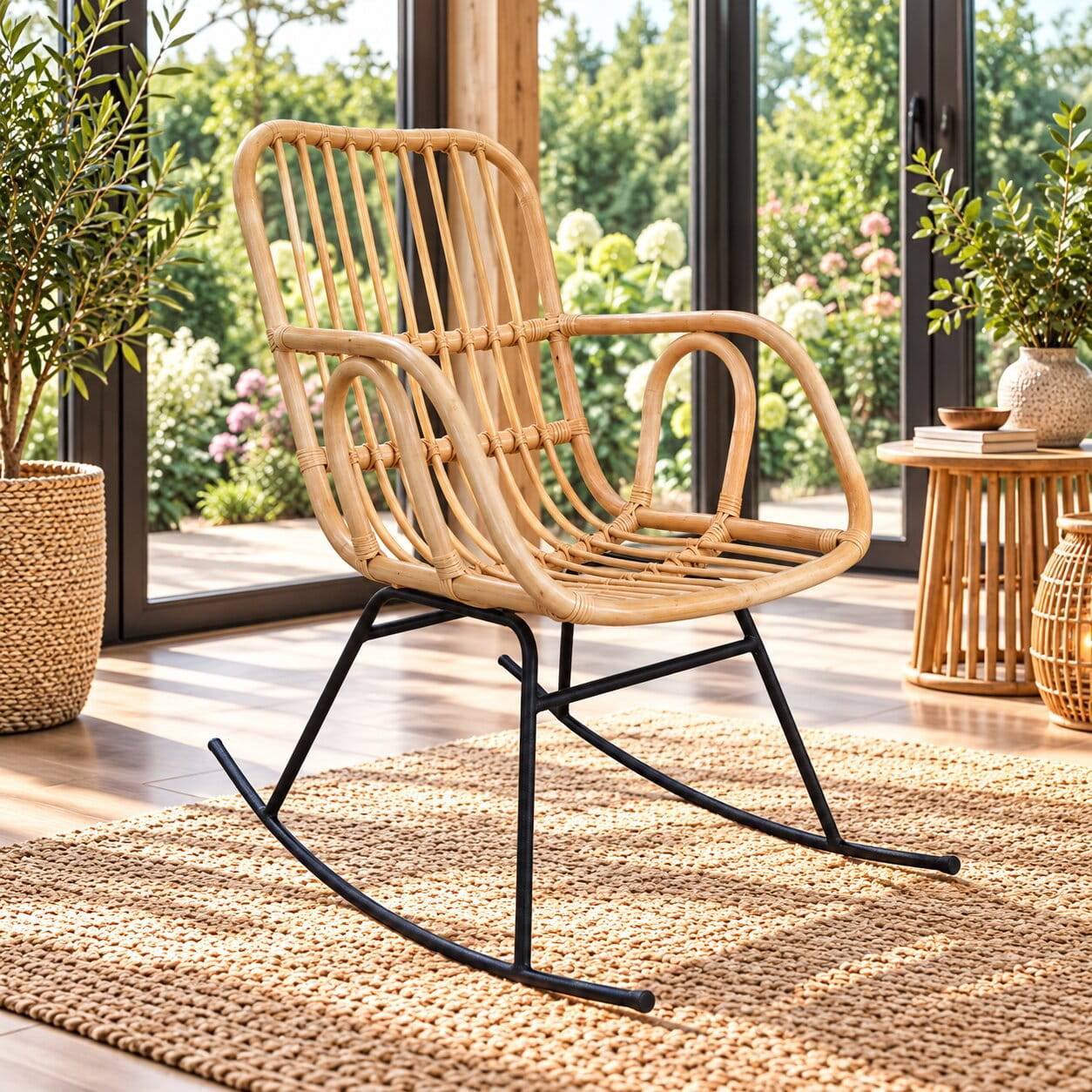57x95x84 Schaukelstuhl aus Rattan & Eisen - Ambriosso