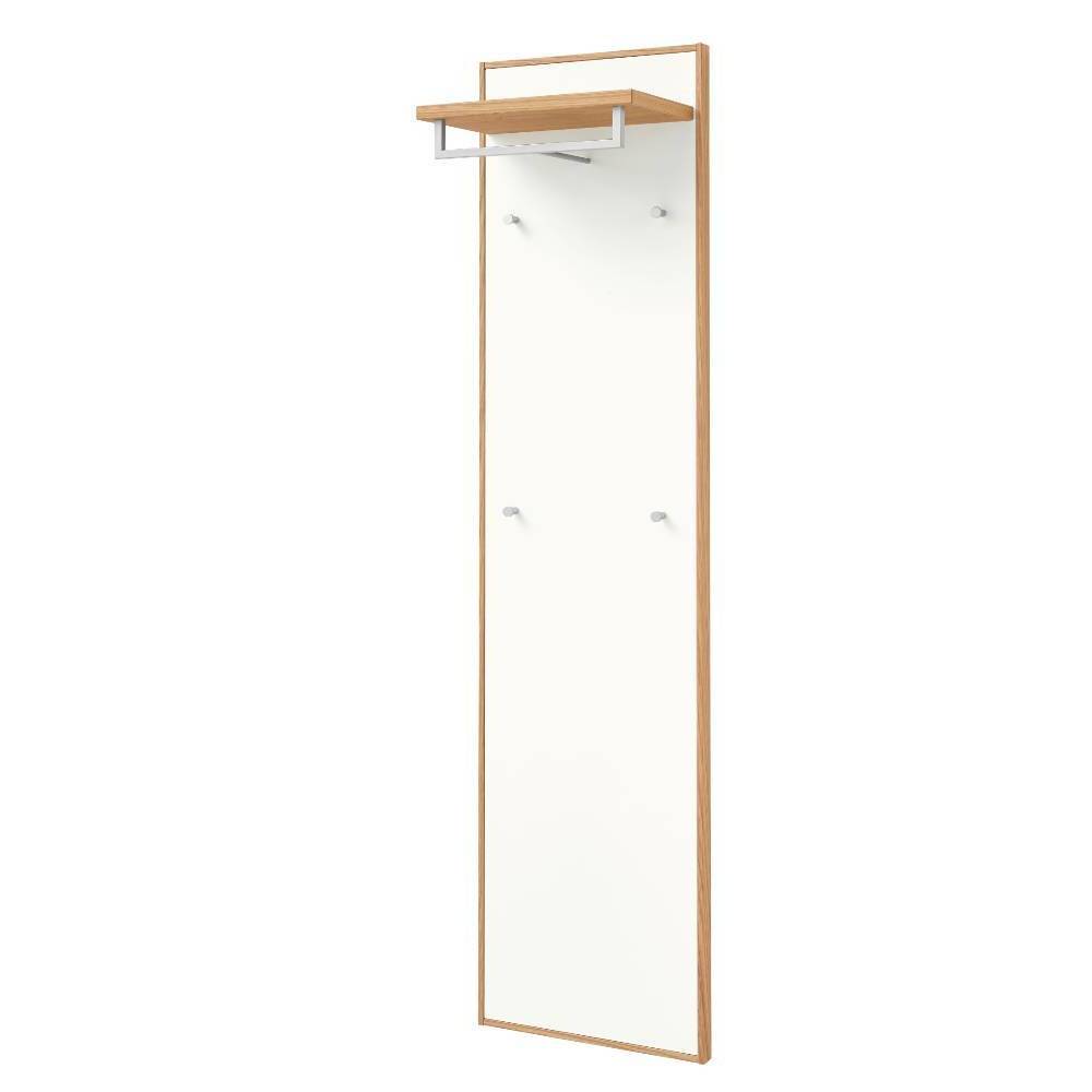 Schmale Wandgarderobe in Weiß mit Eiche Bianco Ablage, Kleiderstange und Haken – Pablona