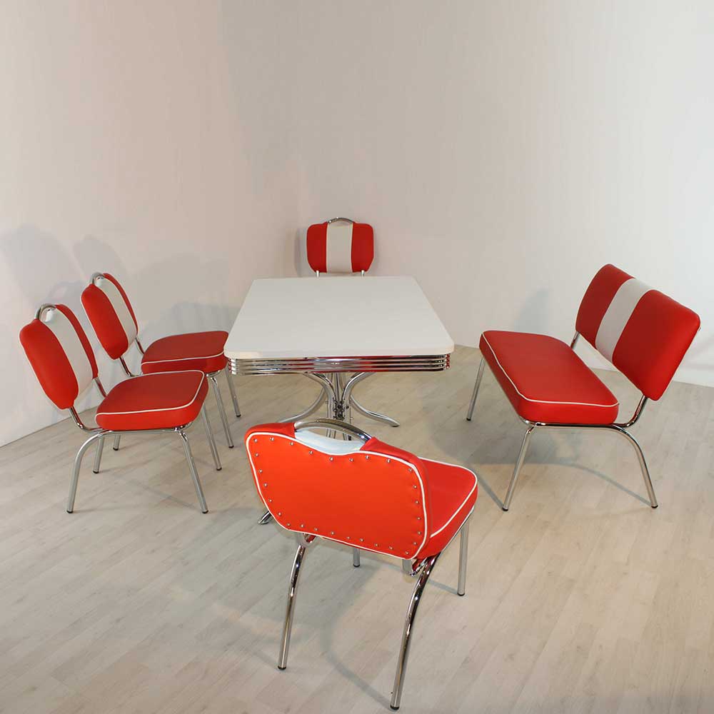 Bistro Tischgruppe in Rot Weiß Branch im American Diner Style (sechsteilig)