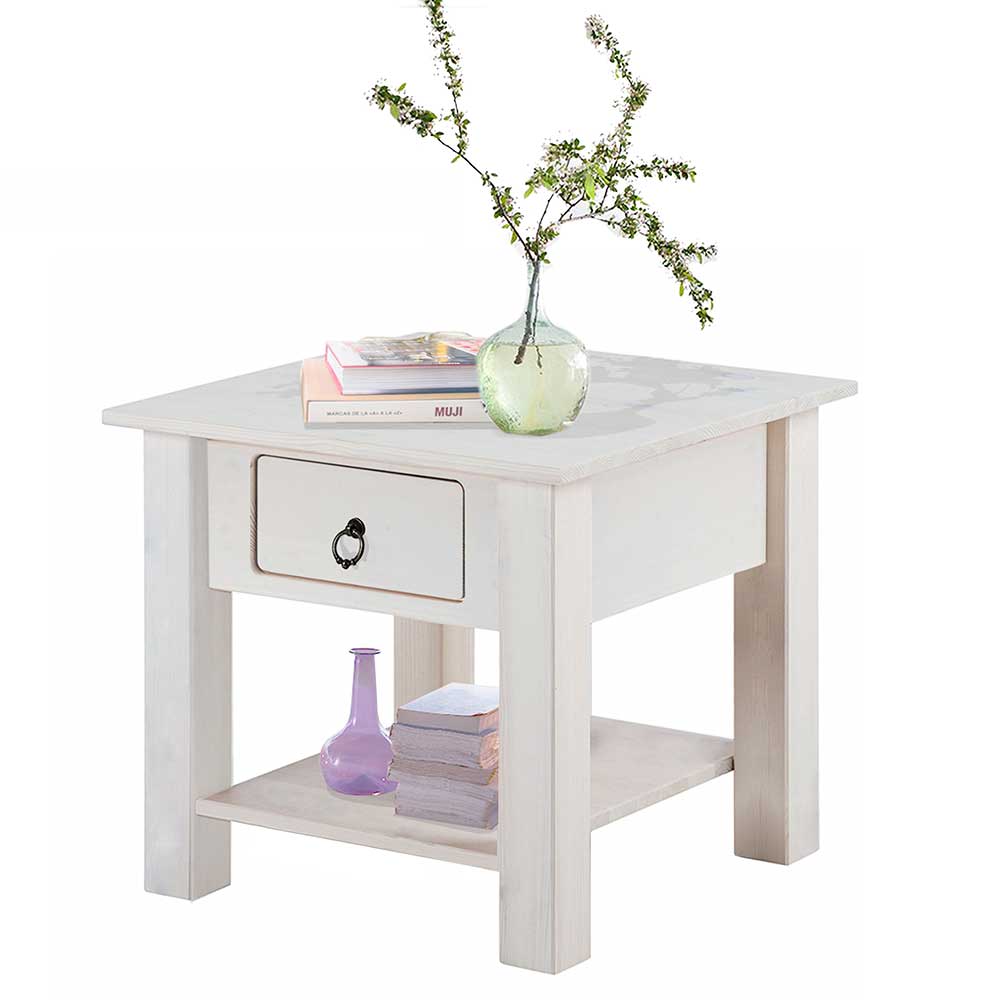 Kleiner Schubladen-Tisch in Weiß Holz - Asuka