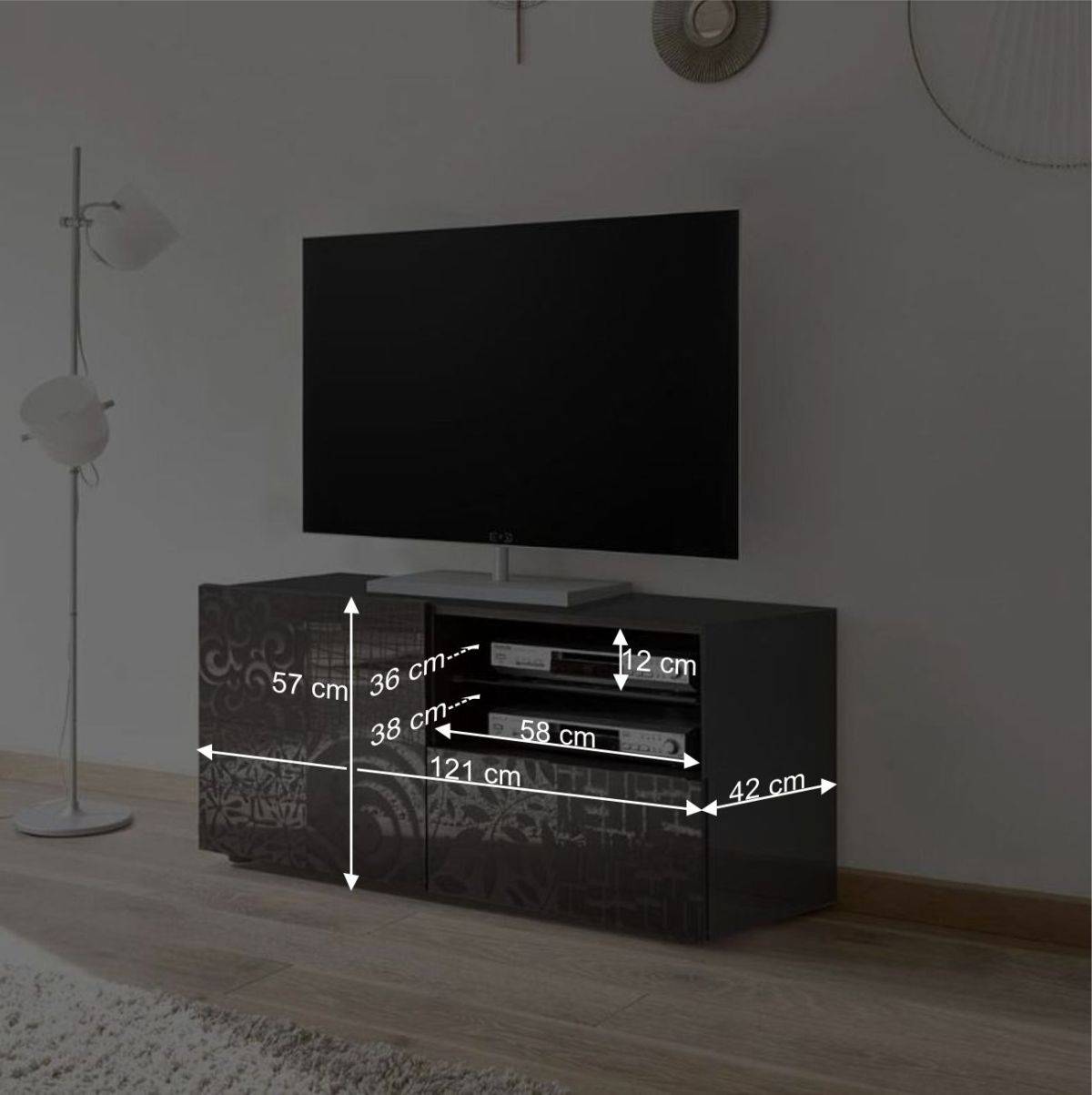 Design Hochglanz TV Element in Anthrazit - Ipatal