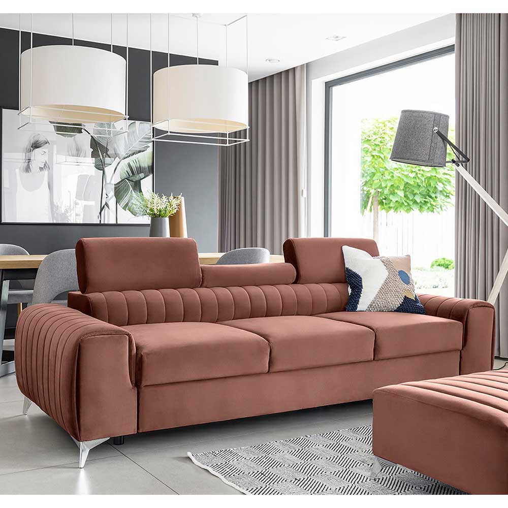 Wohnzimmersofa in Rosenholz Velours - Valverda