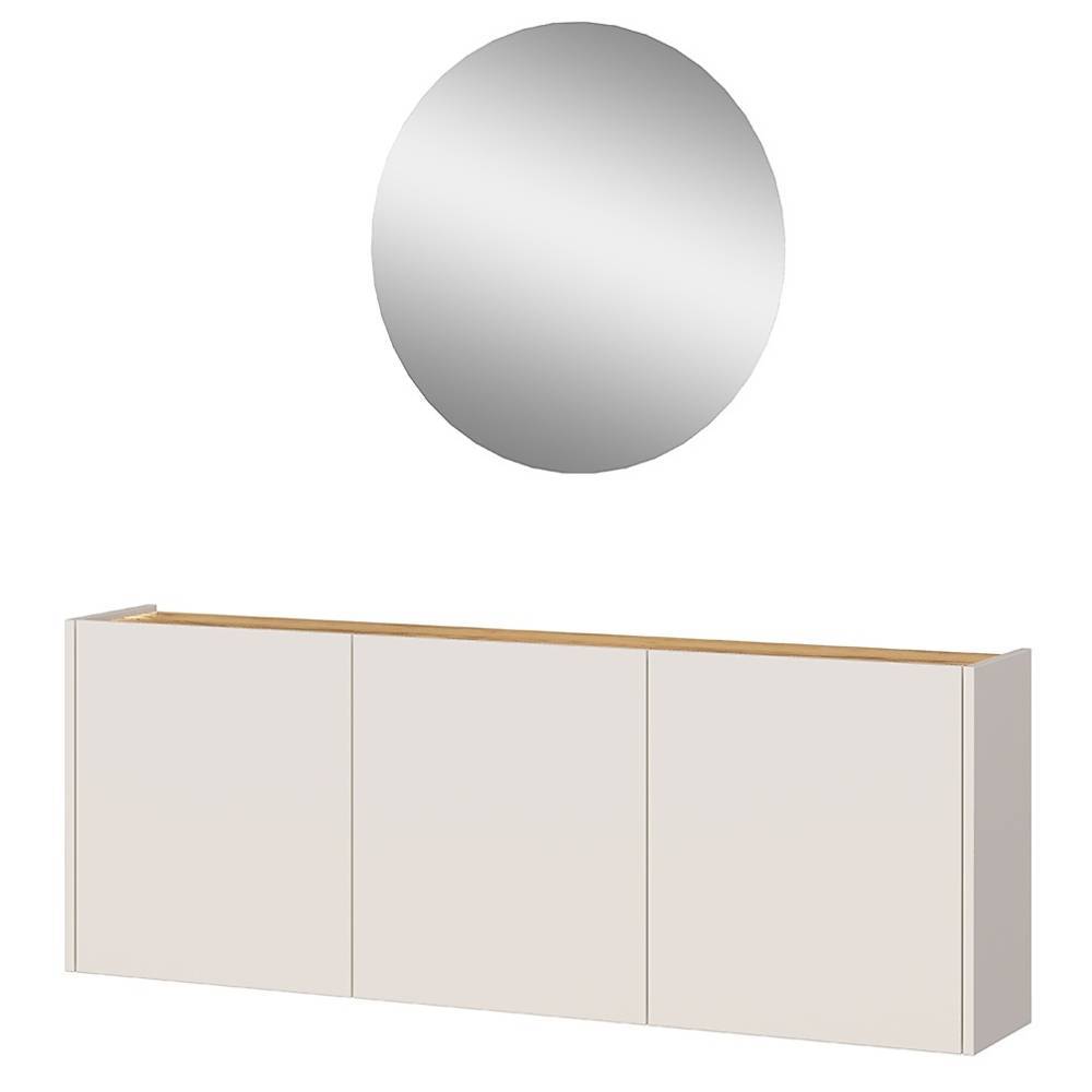 Dielenschrank & Rundspiegel modern - Unika (zweiteilig)