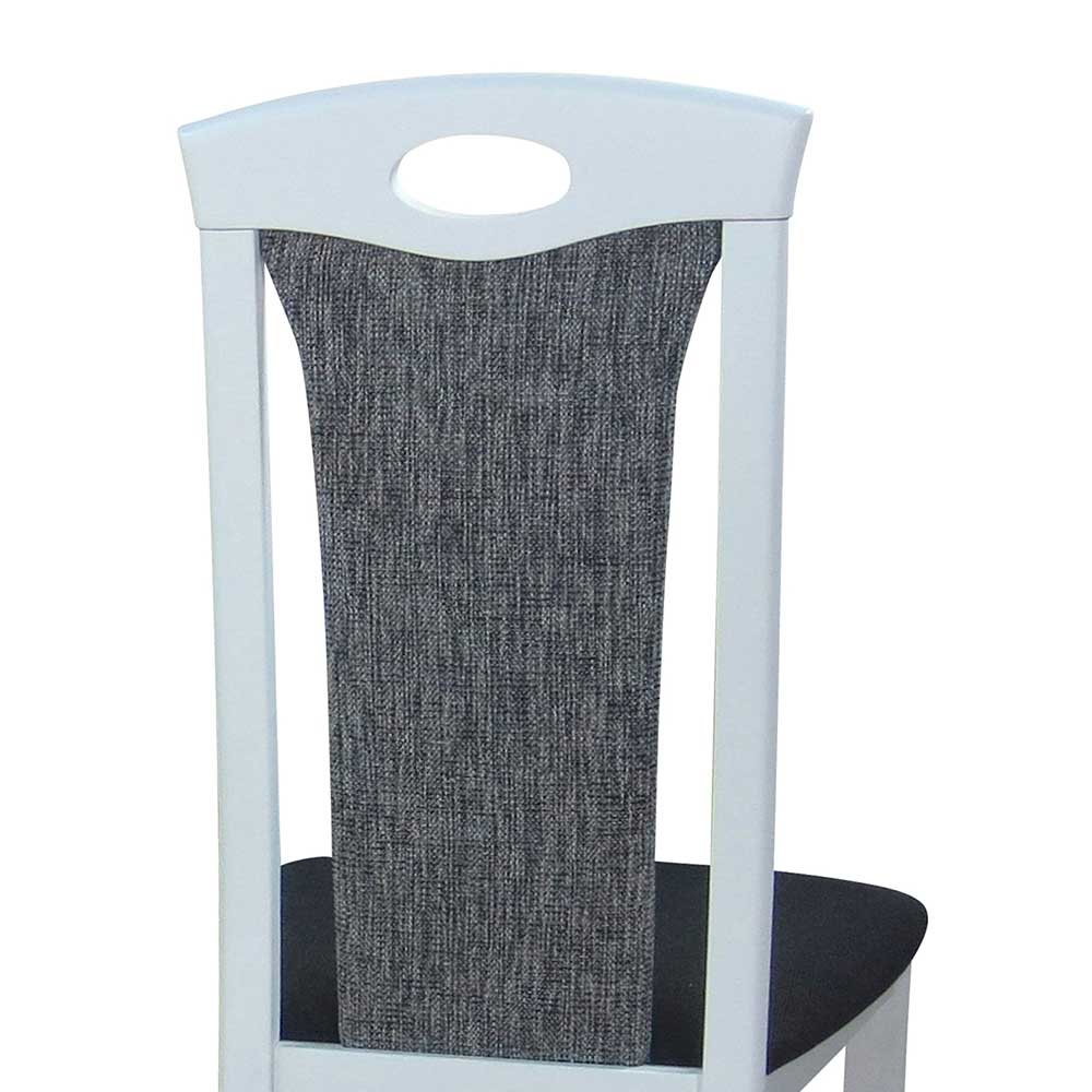 Weißer Buchenholz Stuhl mit Stoff Finesto Grau Schwarz (2er Set)