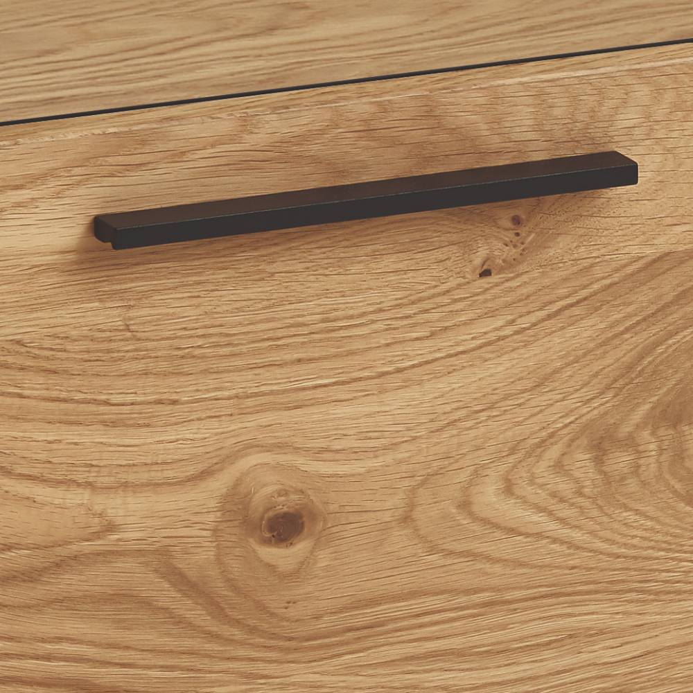 Front der Eiche Bianco Flurbank mit schwarzem Metallgriff und natürlicher Holzmaserung – Mouse