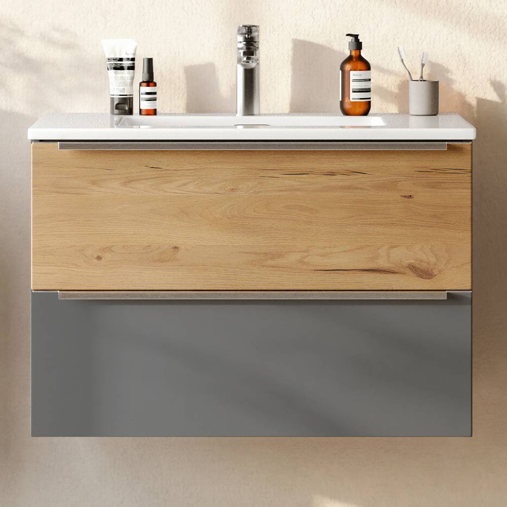 80cm Waschtisch mit Mineralgussbecken in Mattgrau - Reill