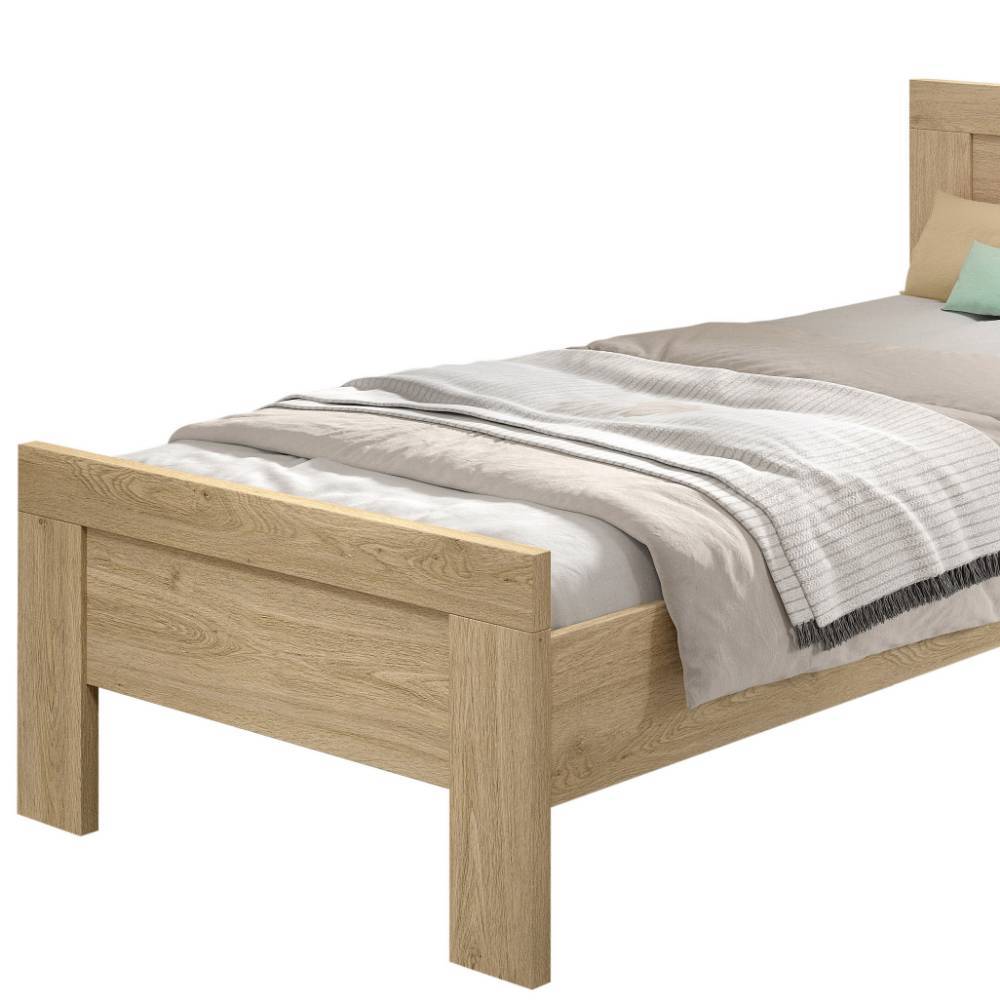 Jugendbett in heller Holzoptik mit stabilem Bettrahmen und Lattenrost – Choice
