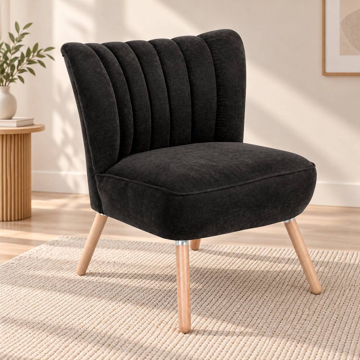 Velours-Sessel in Schwarz und Buche Natur - Avenzas