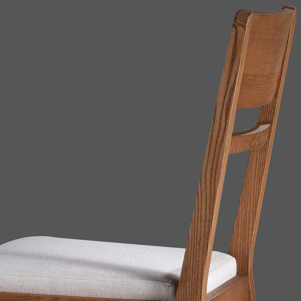 Holzstuhl mit Sitzpolster in Creme Stoff - Altagracia