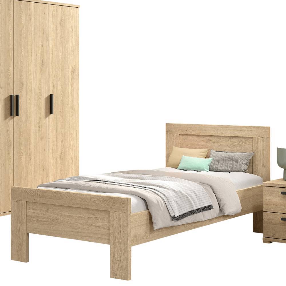 Jugendbett in Eiche Optik mit Bettrahmen und Kopfteil für modernes Jugendzimmer – Choice