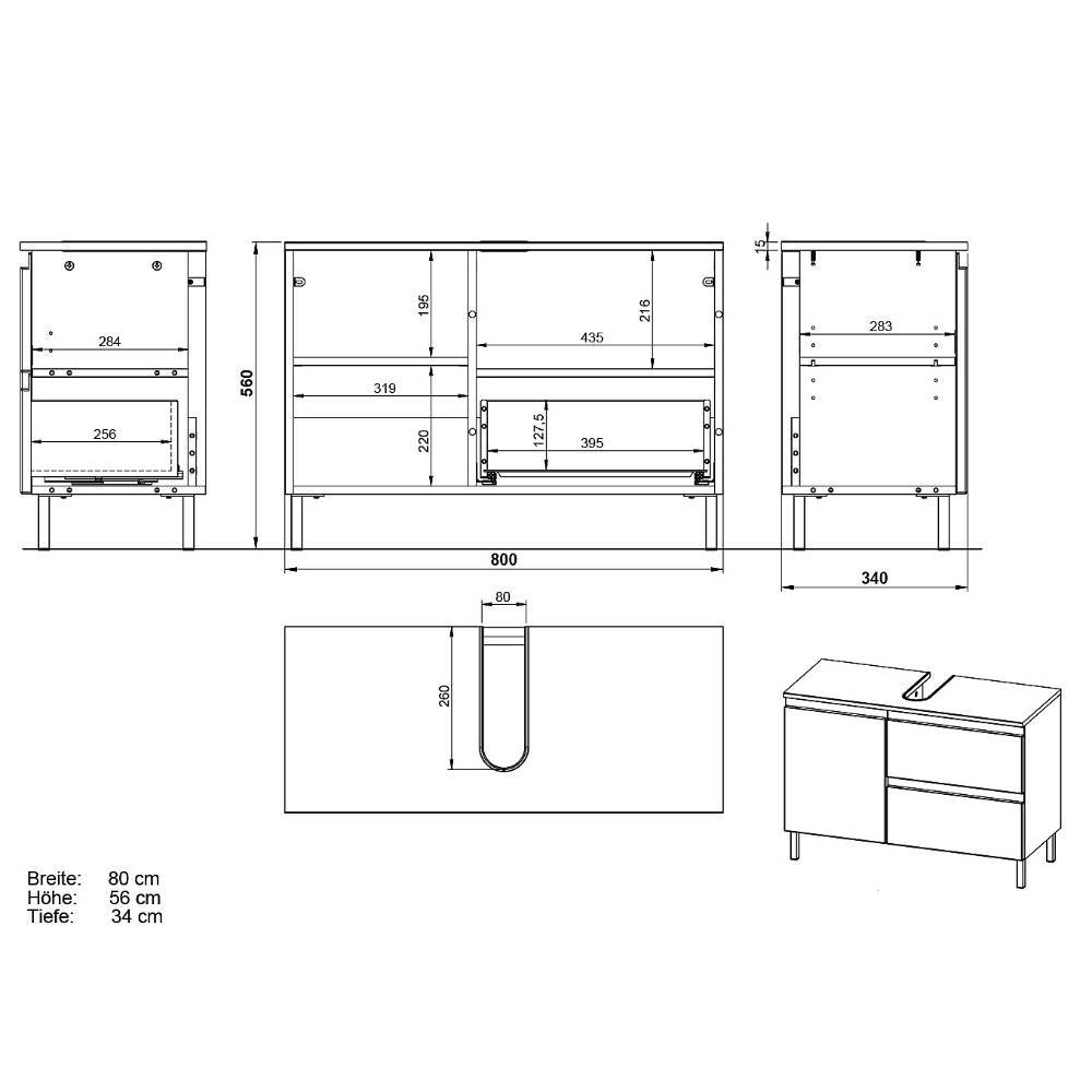 80 cm Waschbeckenschrank in Weiß Hochglanz - Loeesa