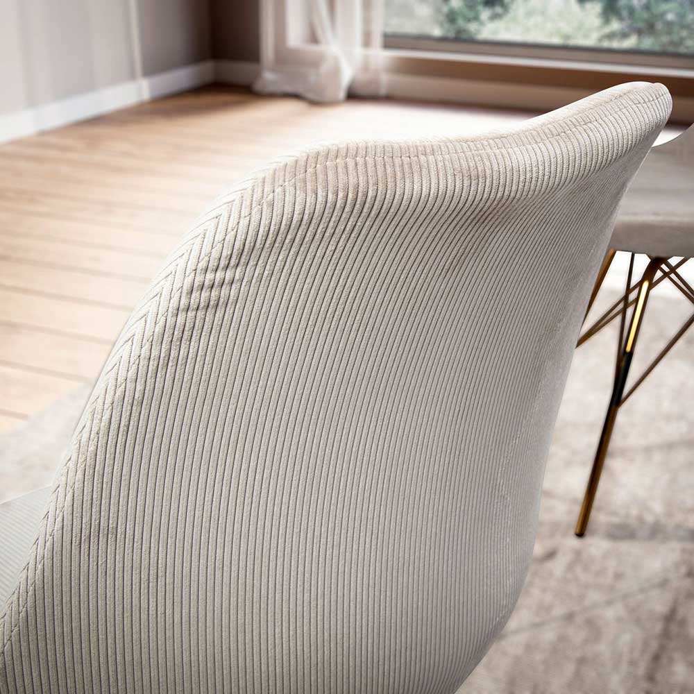 Cord-Polsterstühle in Beige und Gold - Jenfa (2er Set)