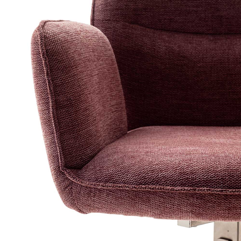 Linke Armlehne und Sitzbereich des altrosa Esszimmerstuhls aus Chenille-Gewebe – Veron