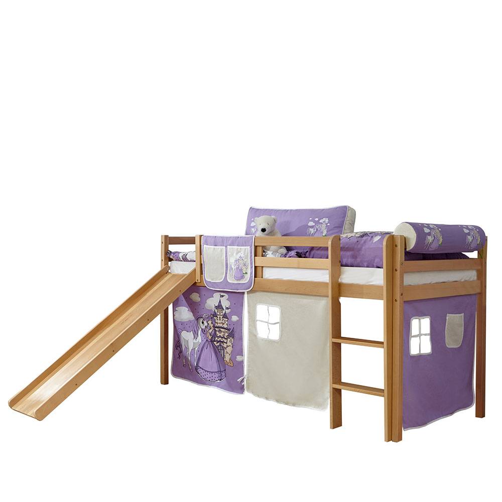 Halbhohes Bett mit Rutsche & Textil Ausstattung - Wouty